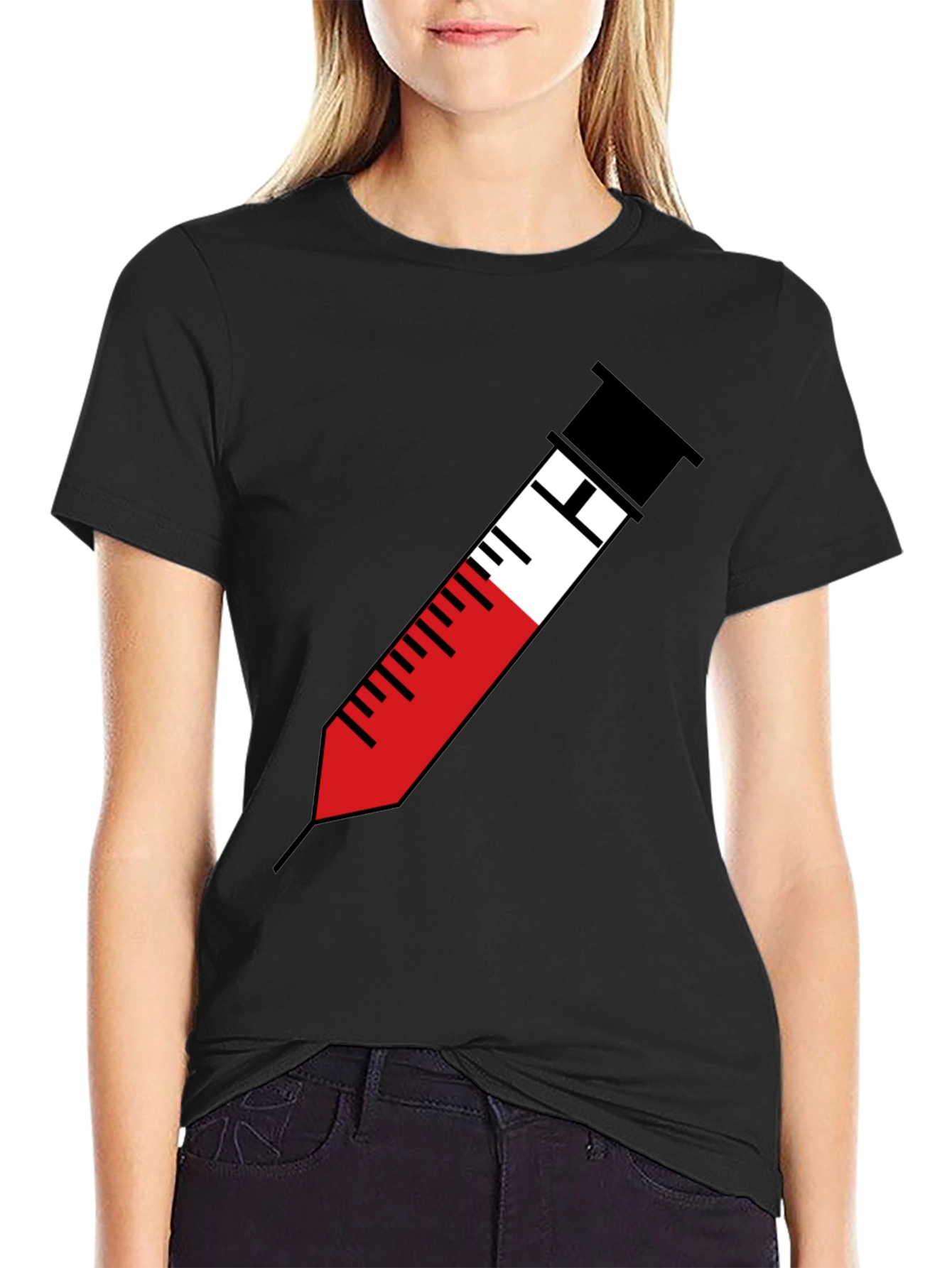 Black Syringe Graphic Tee - Bold Medical Humor T-Shirt view 2