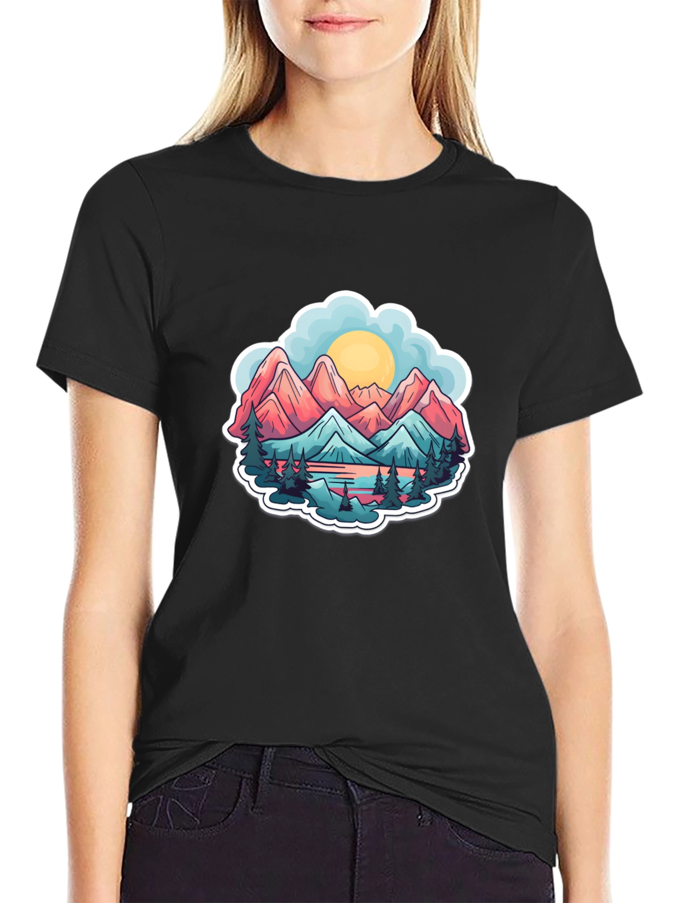 Black Mountain Scene Graphic T-Shirt view 2