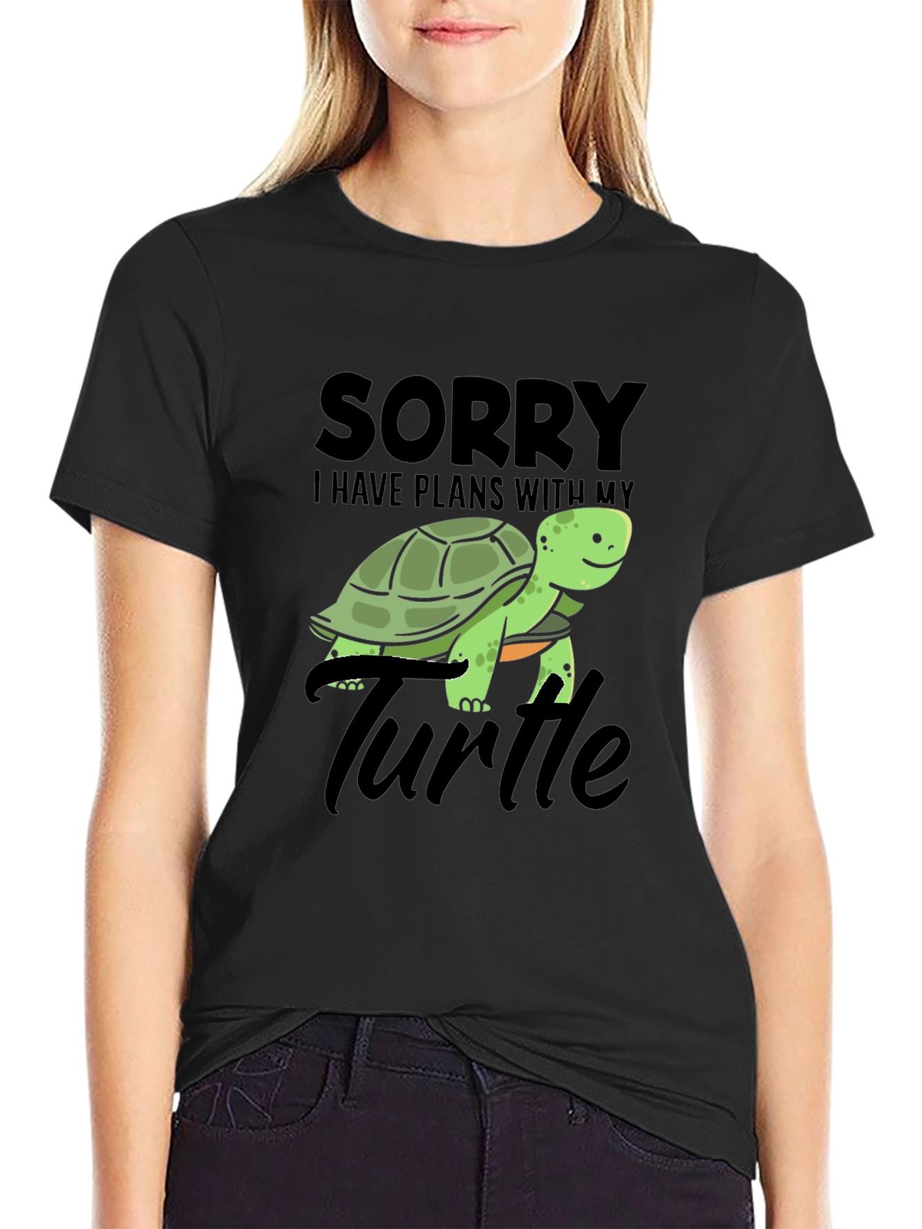 Black Sorry I Have Plans With My Turtle T-Shirt view 2