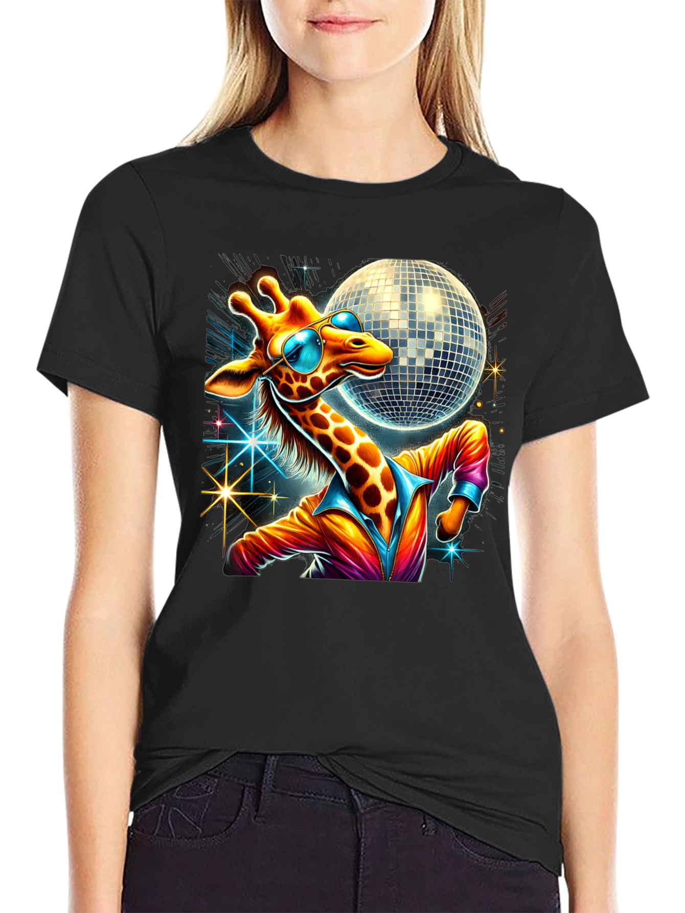 Black Disco Giraffe T-Shirt view 2