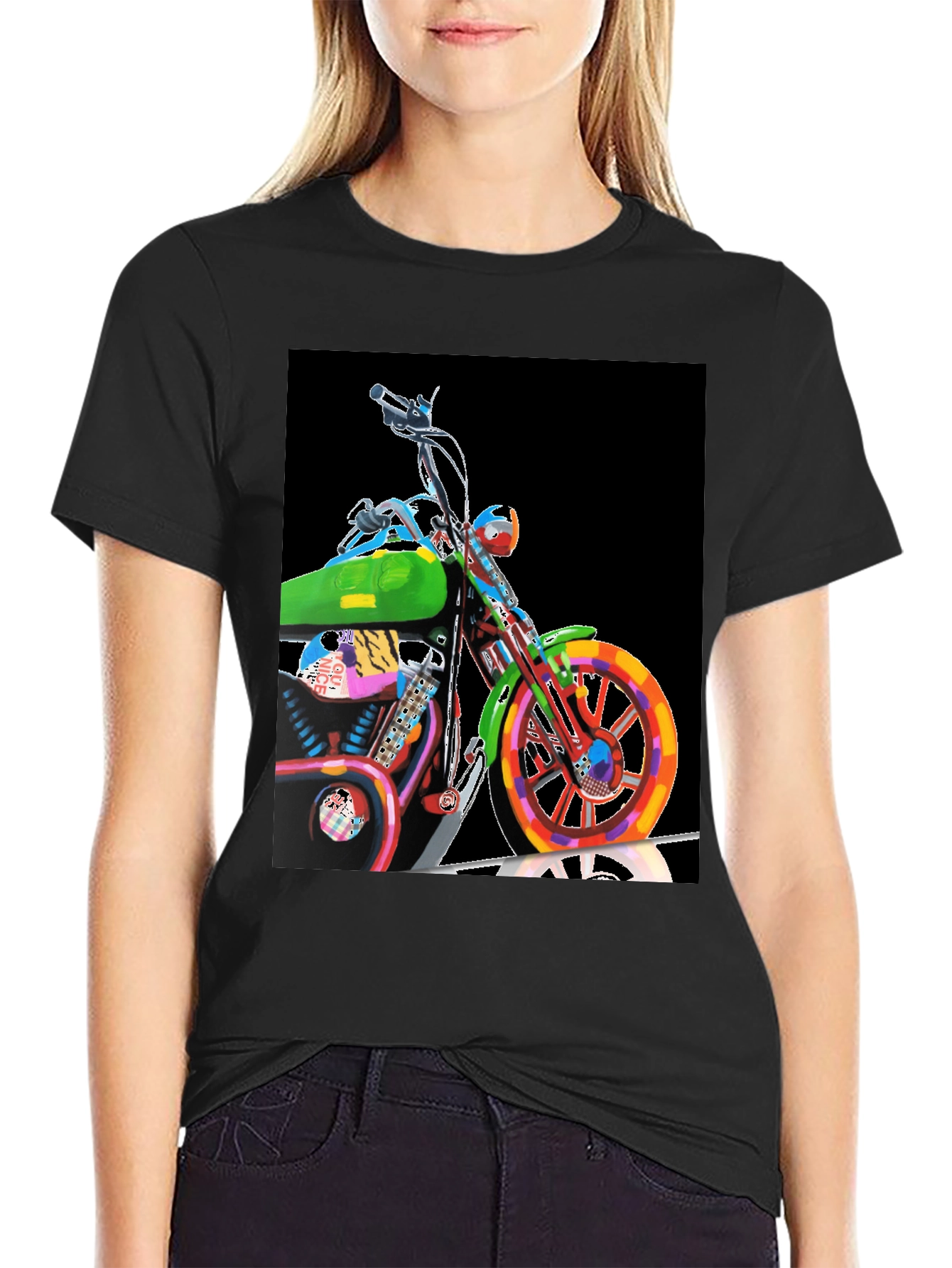 Black Colorful Motorcycle Graphic Tee - Black view 2