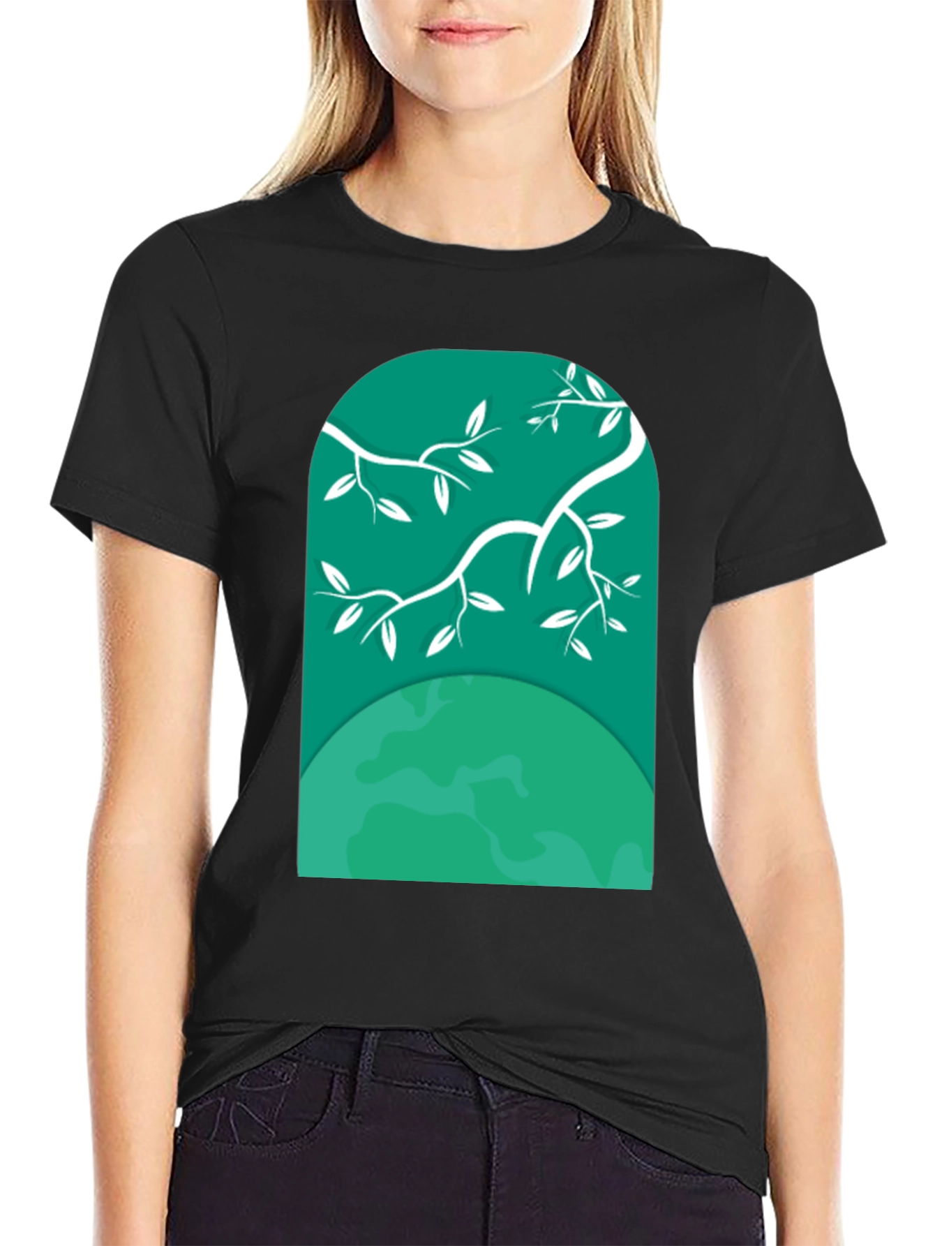 Black Nature Window Tee - Graphic Print Black T-Shirt view 2