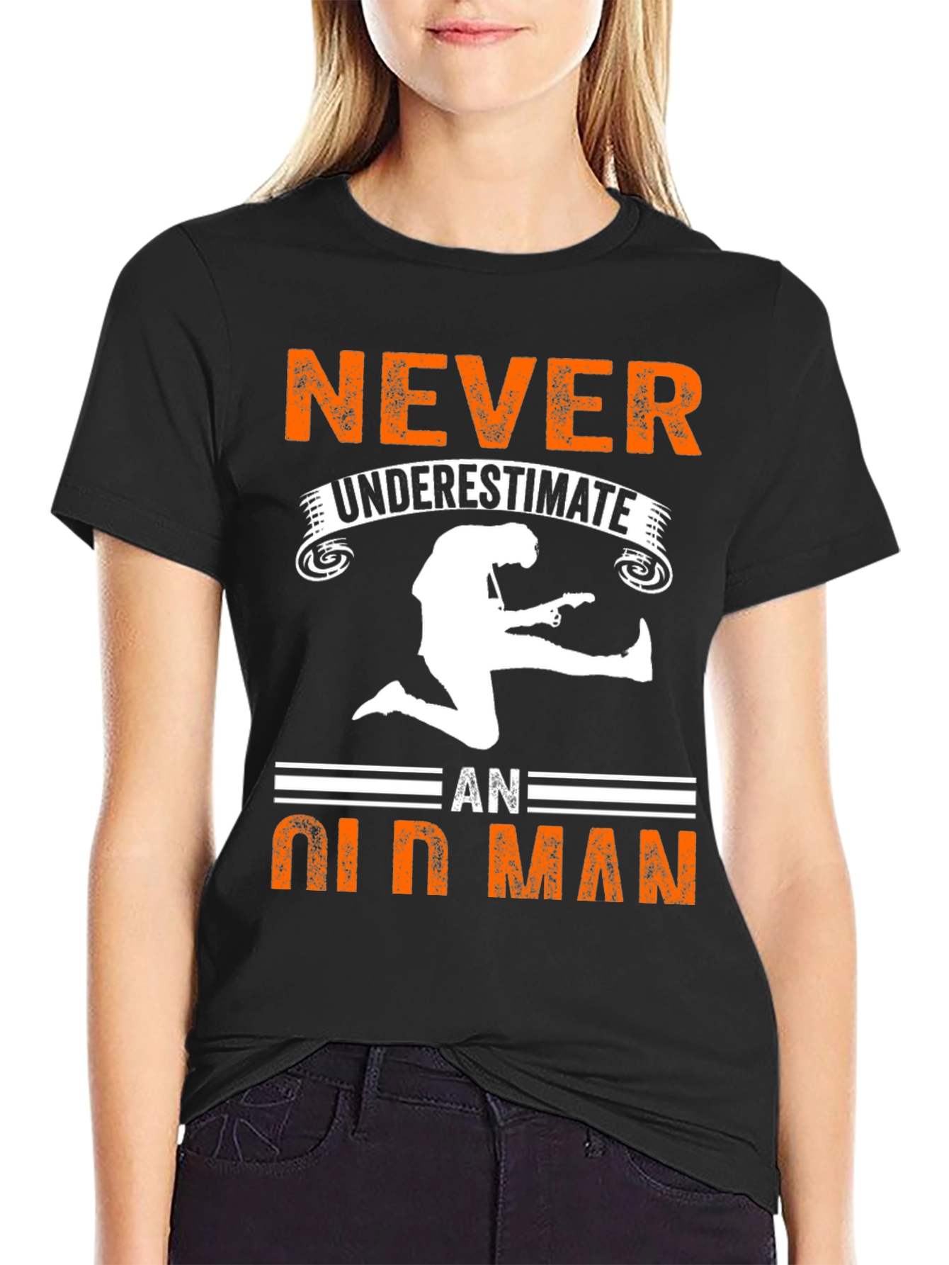 Black Never Underestimate Old Man Graphic Tee view 2