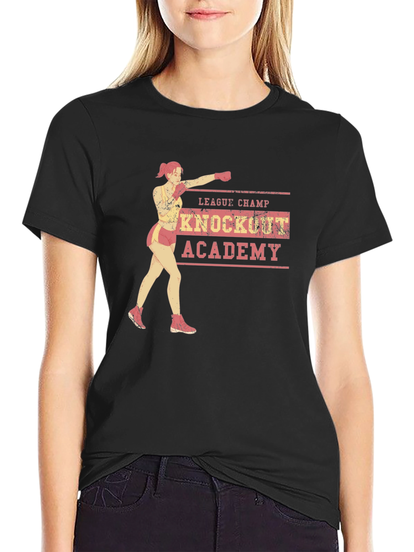 Black Knockout Academy T-Shirt - League Champ Boxer view 2