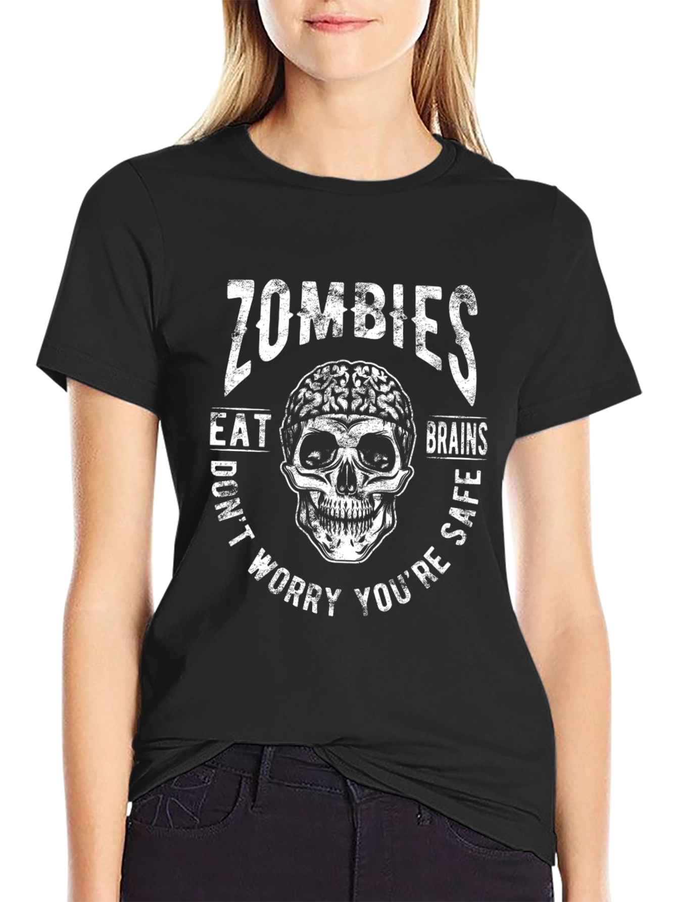 Black Zombie Brains T-Shirt - Don't Worry You're Safe! view 2