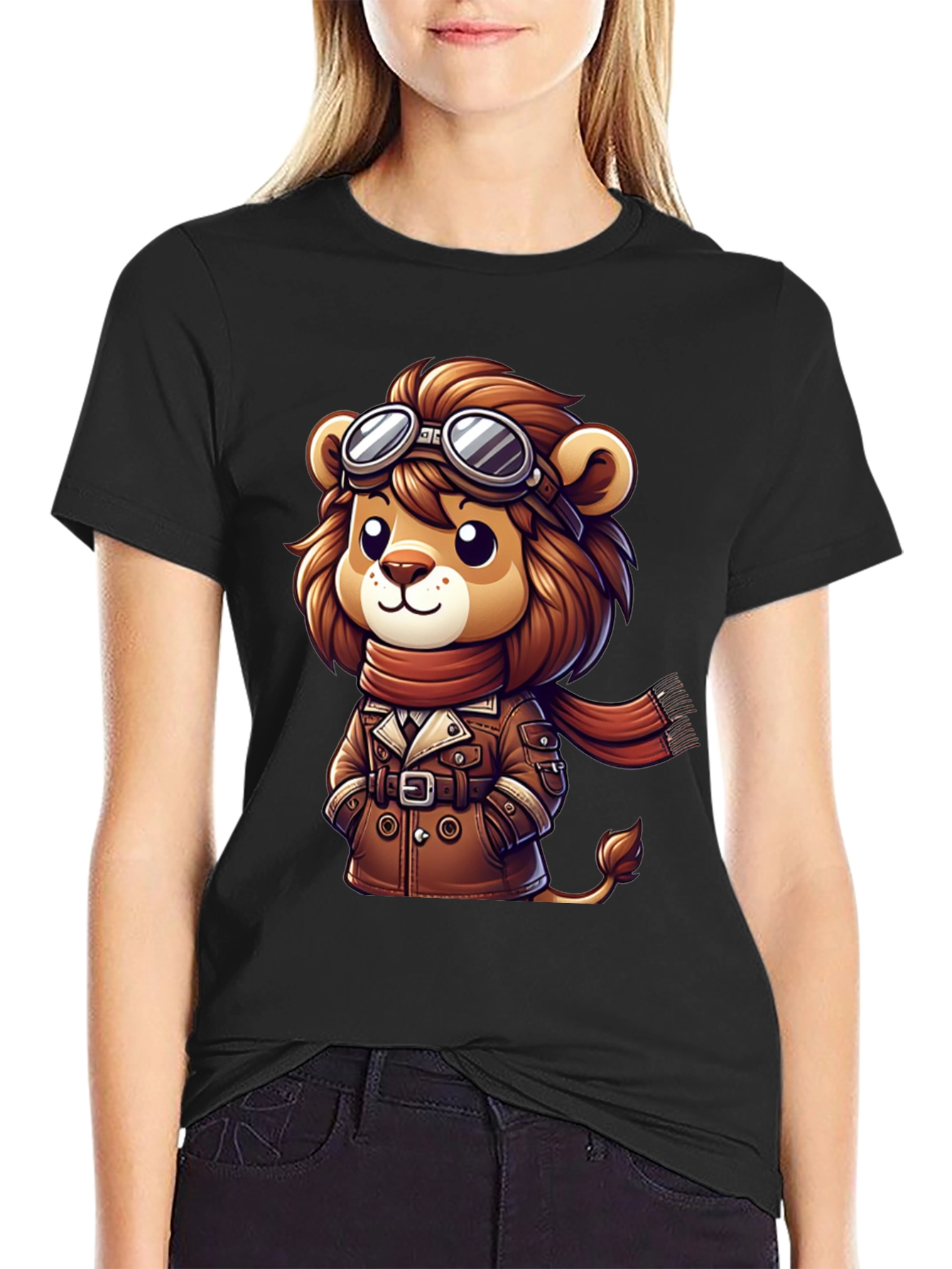 Black Lion Aviator Graphic Tee - Cartoon Style view 2