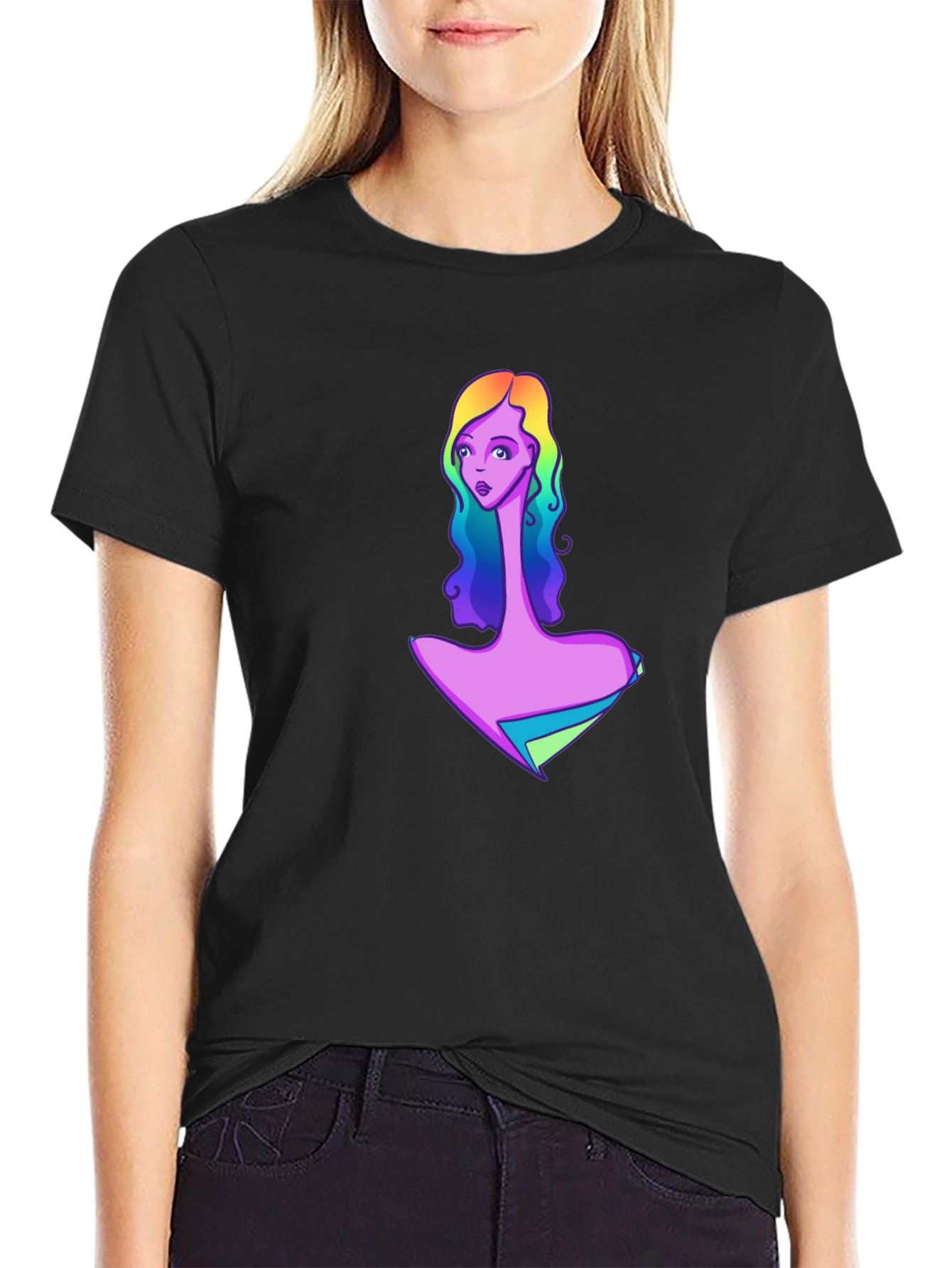Black Rainbow Girl Graphic Black T-Shirt view 2