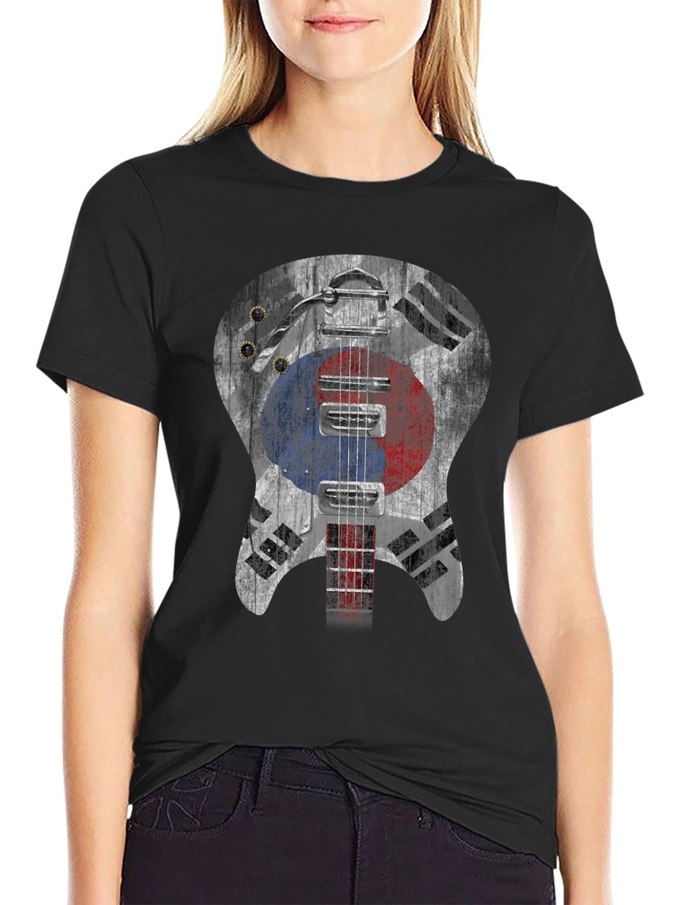 Black Korea Guitar Flag T-Shirt view 2