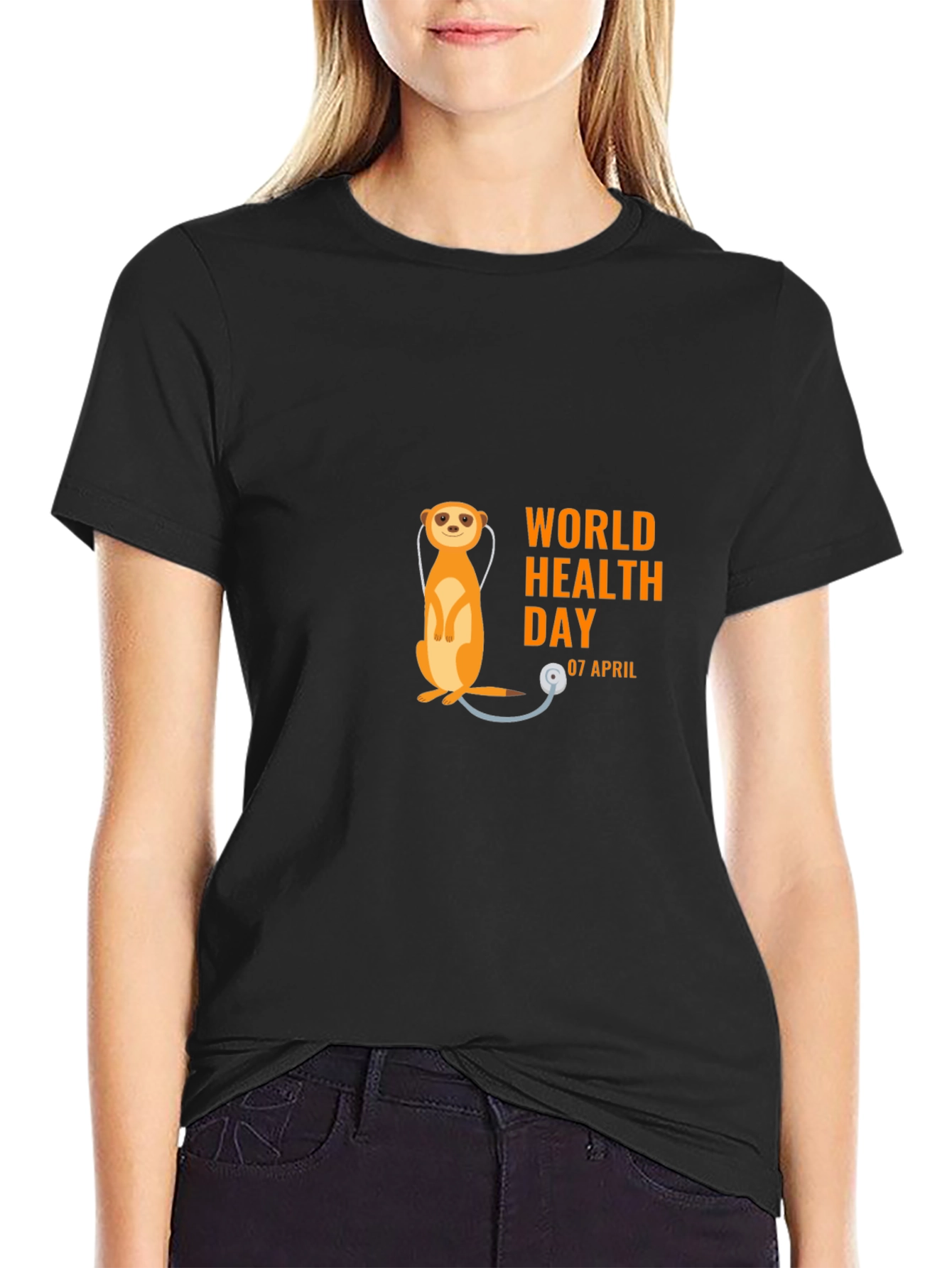 Black World Health Day Meerkat T-Shirt view 2