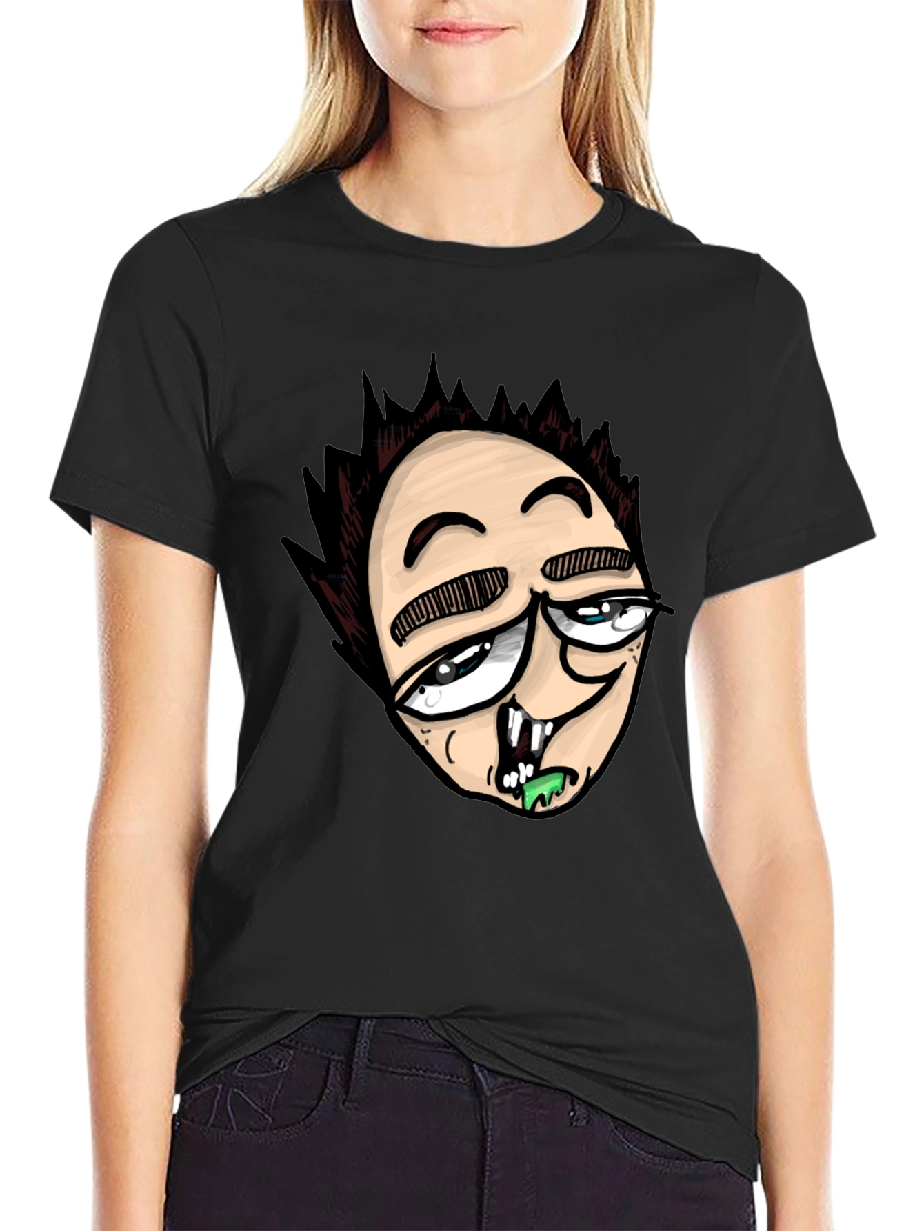 Black Cartoon Character Graphic Print Black T-Shirt view 2