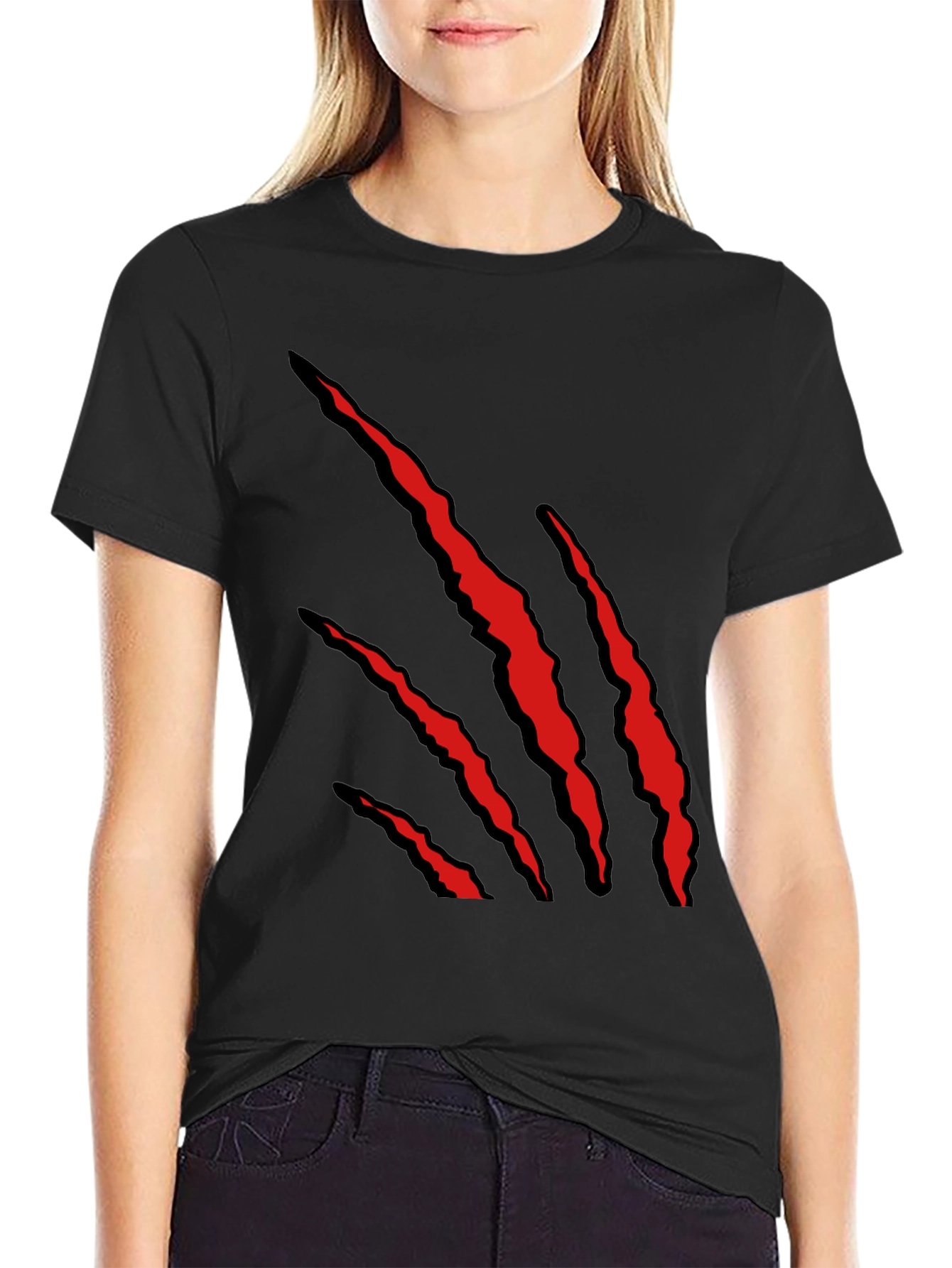 Black Men's Black T-Shirt with Red Claw Graphic view 2