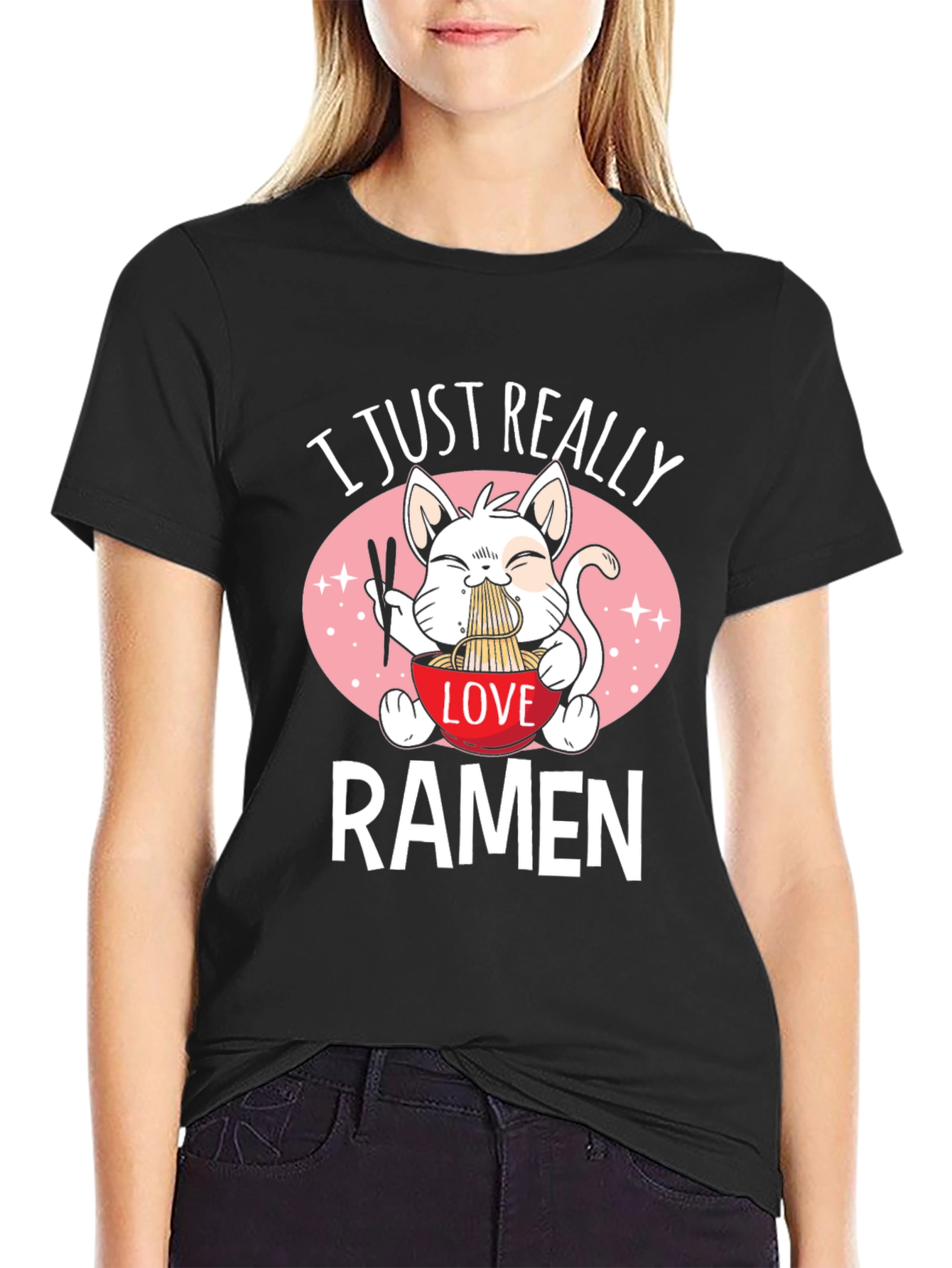 Black I Just Really Love Ramen Black T-Shirt view 2