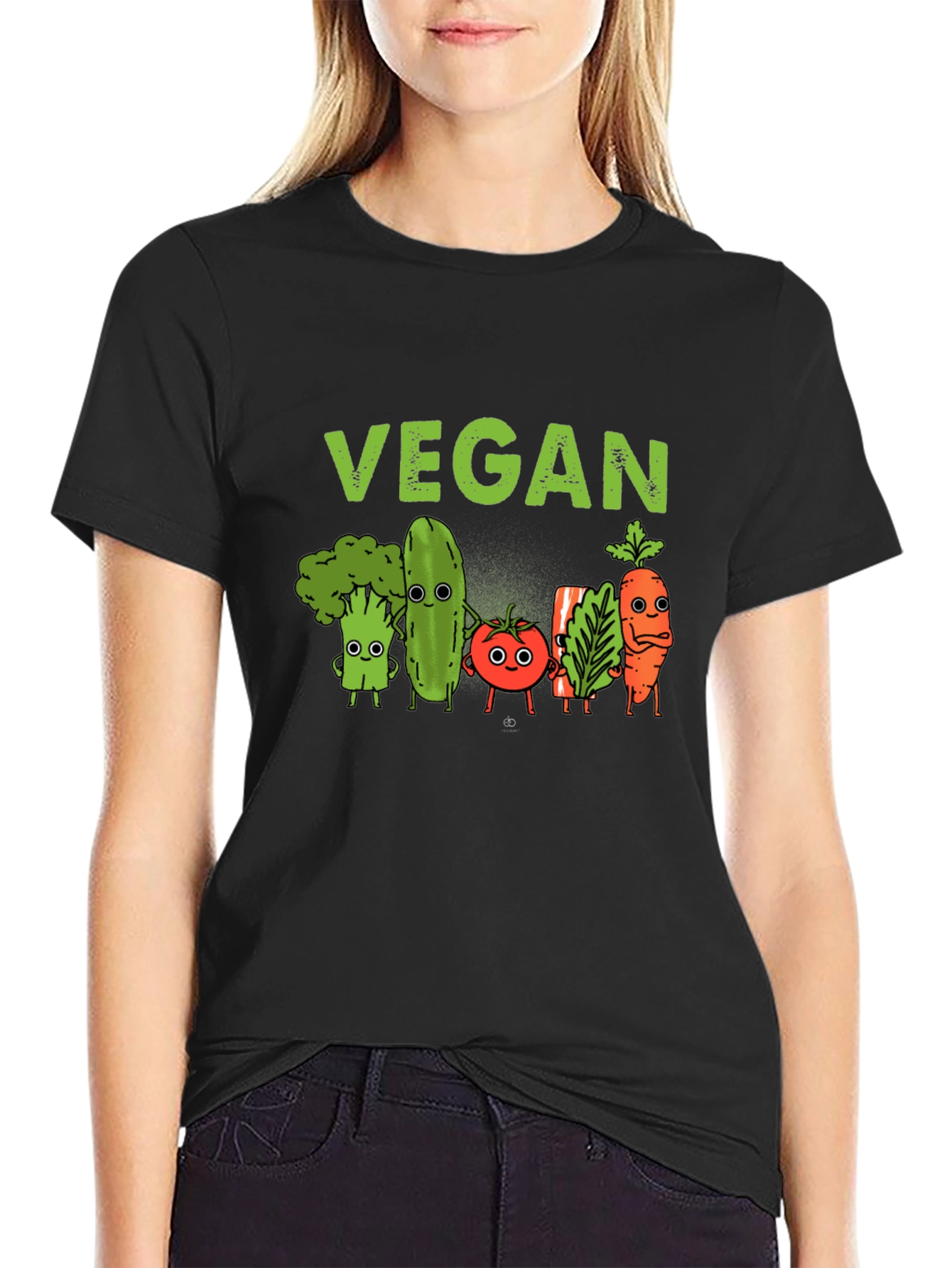 Black Vegan T-Shirt - Cute Cartoon Vegetables view 2