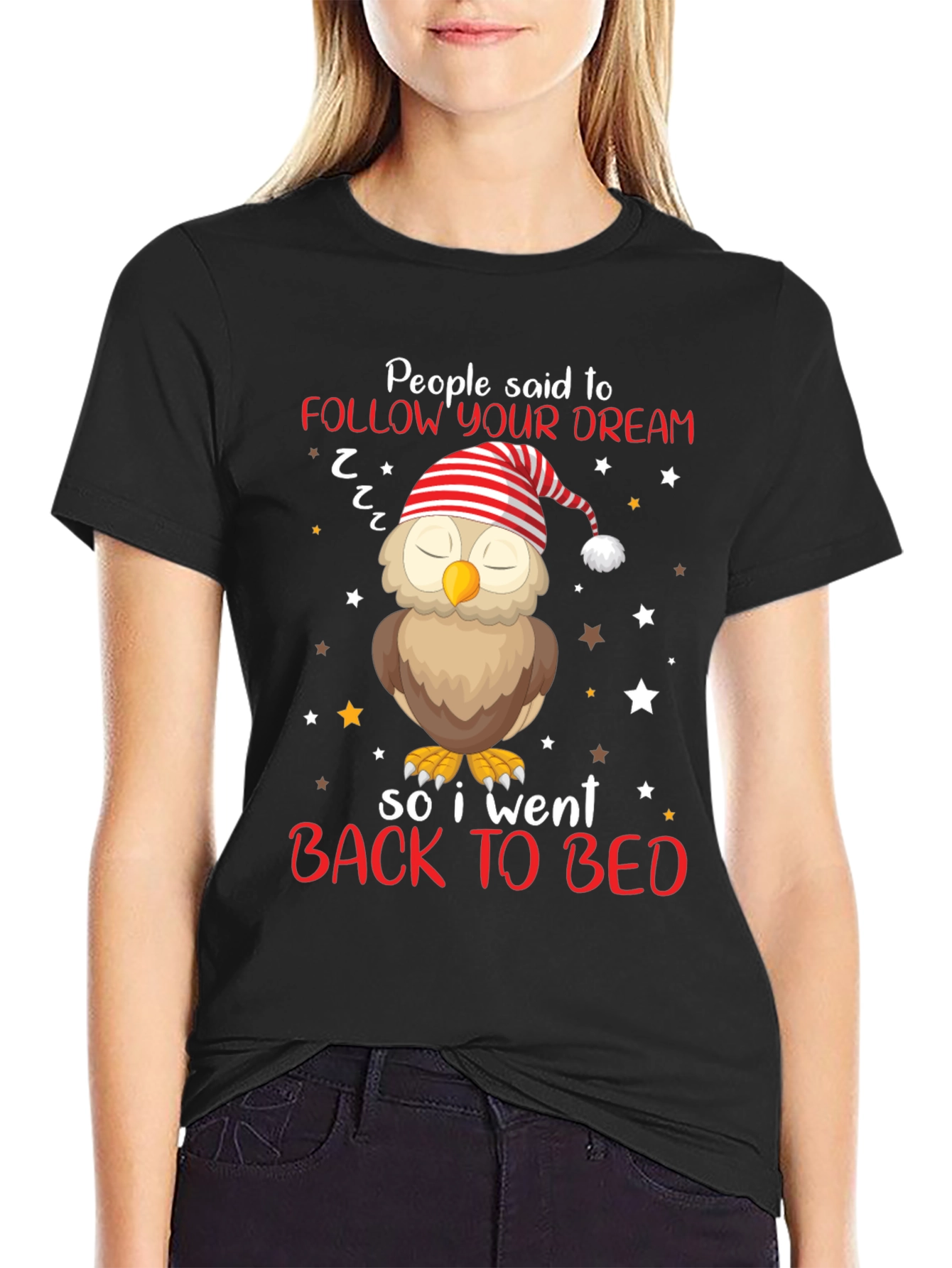 Black Follow Your Dream Owl T-Shirt - Sleepy Bedtime Tee view 2