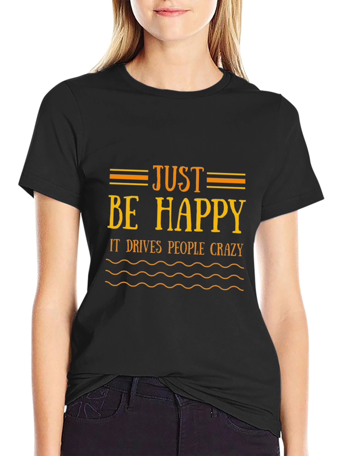 Black Just Be Happy Black T-Shirt - Funny Graphic Tee view 2