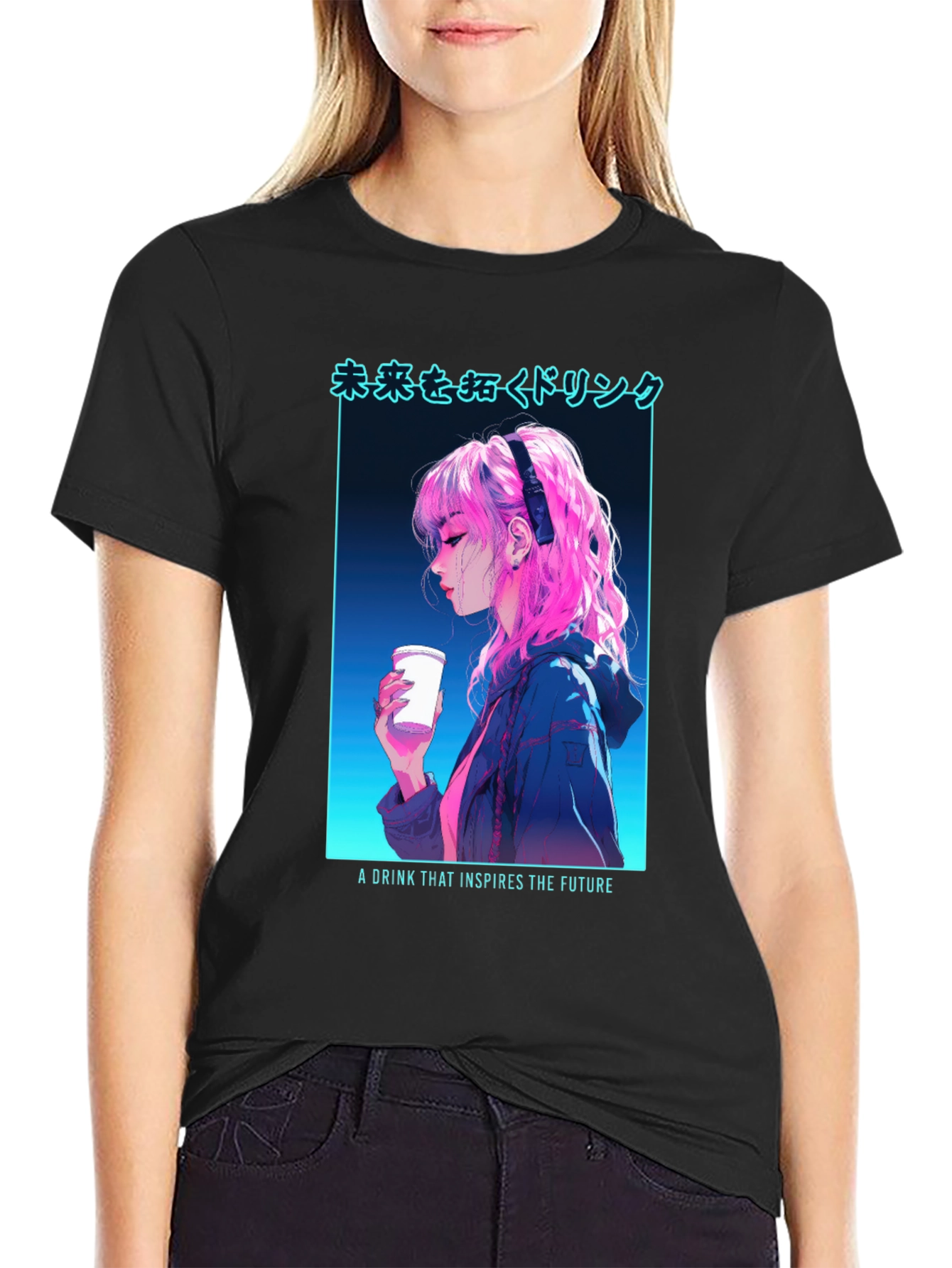 Black Anime Girl Drink T-Shirt - Inspire The Future view 2