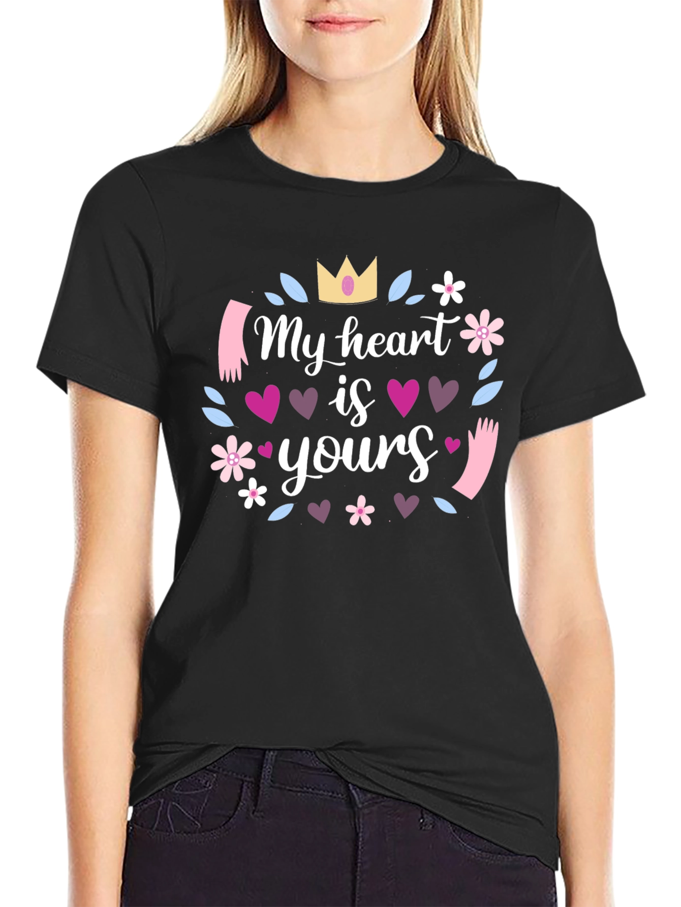 Black My Heart is Yours Graphic Tee - Black Cotton view 2