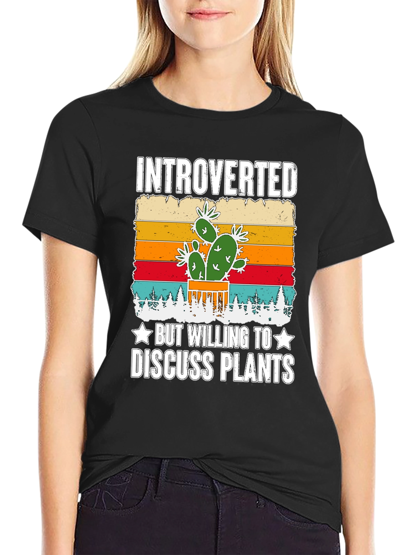 Black Introverted Plant Lover Graphic T-Shirt view 2
