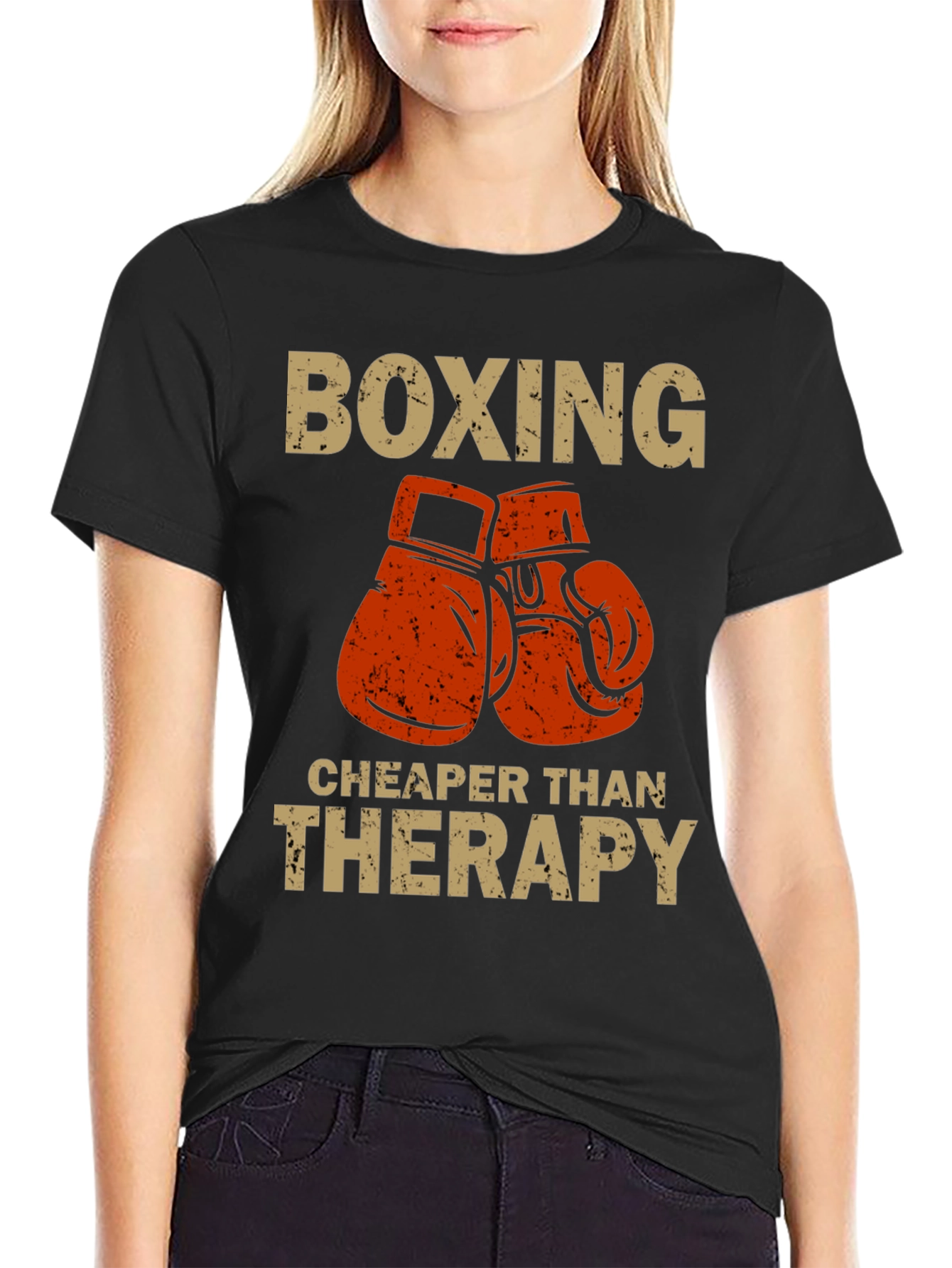 Black Boxing Cheaper Than Therapy T-Shirt view 2