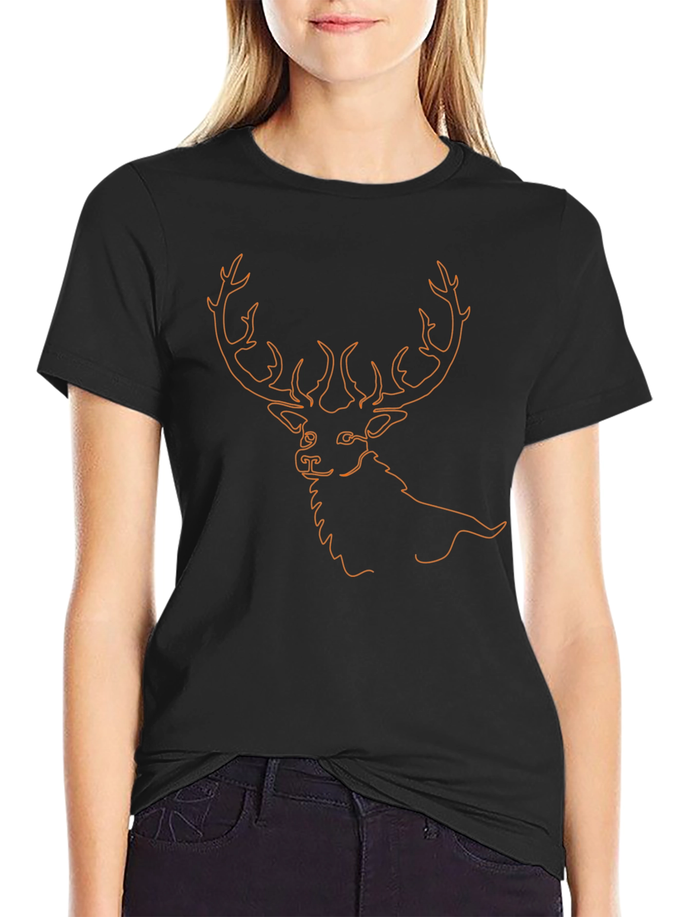 Black Deer Outline Graphic Tee - Black Crew Neck view 2
