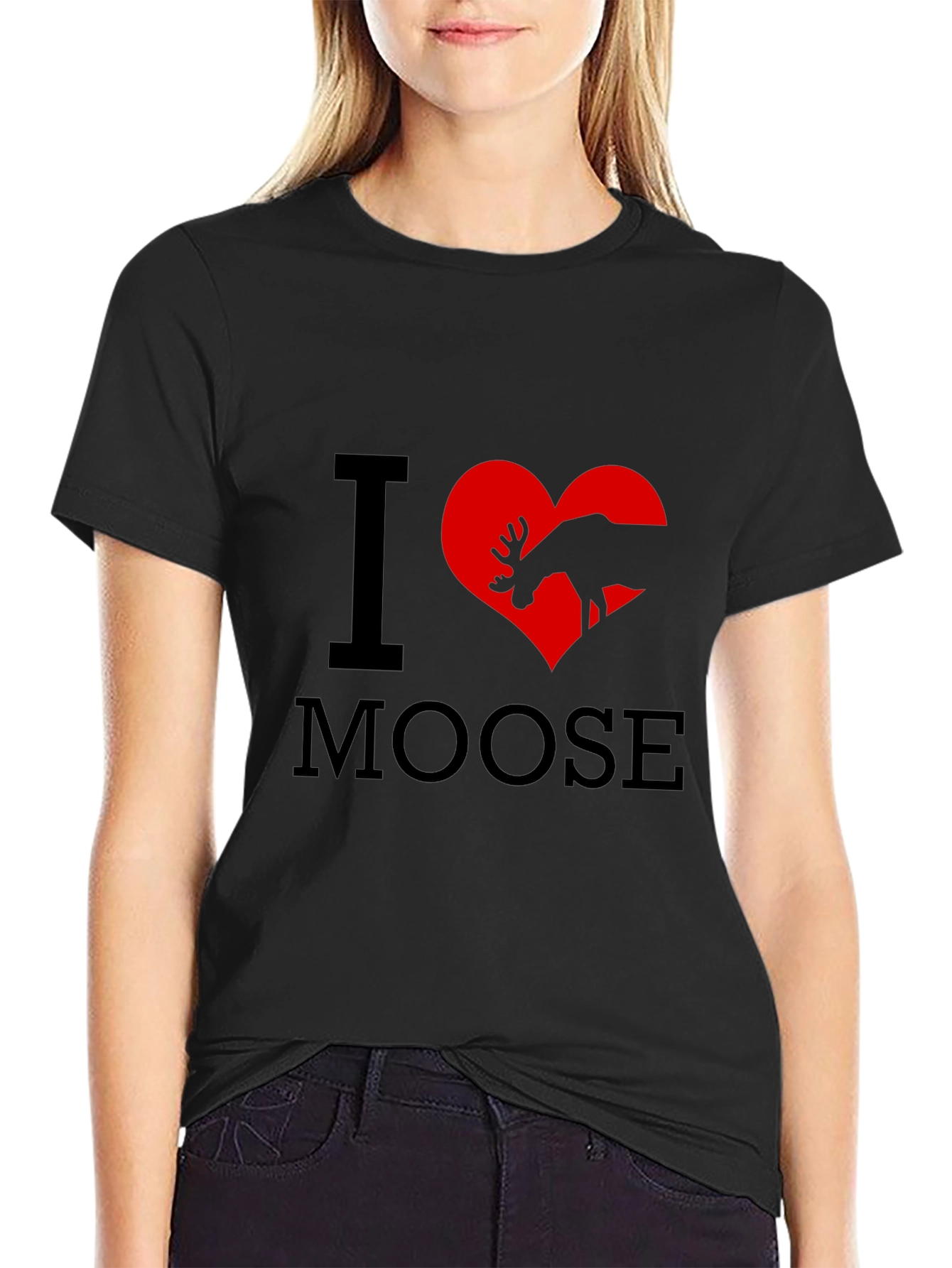 Black I Love Moose Graphic Tee - Black view 2