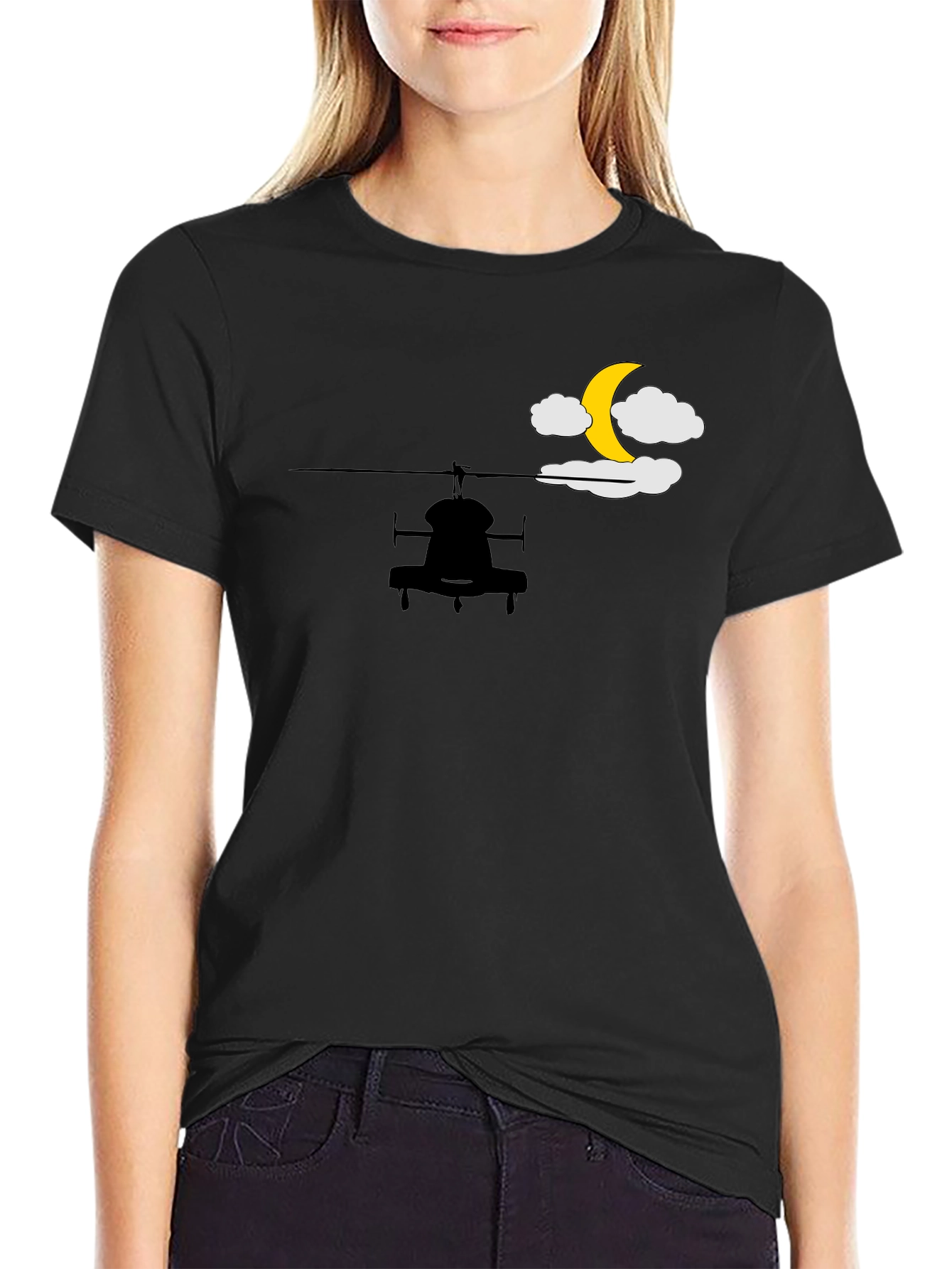 Black Helicopter Moon T-Shirt - Night Flight Design view 2