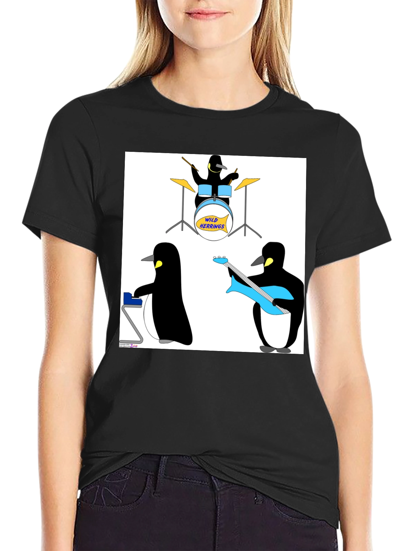Black Penguin Band Graphic Tee - Black Cotton T-Shirt view 2