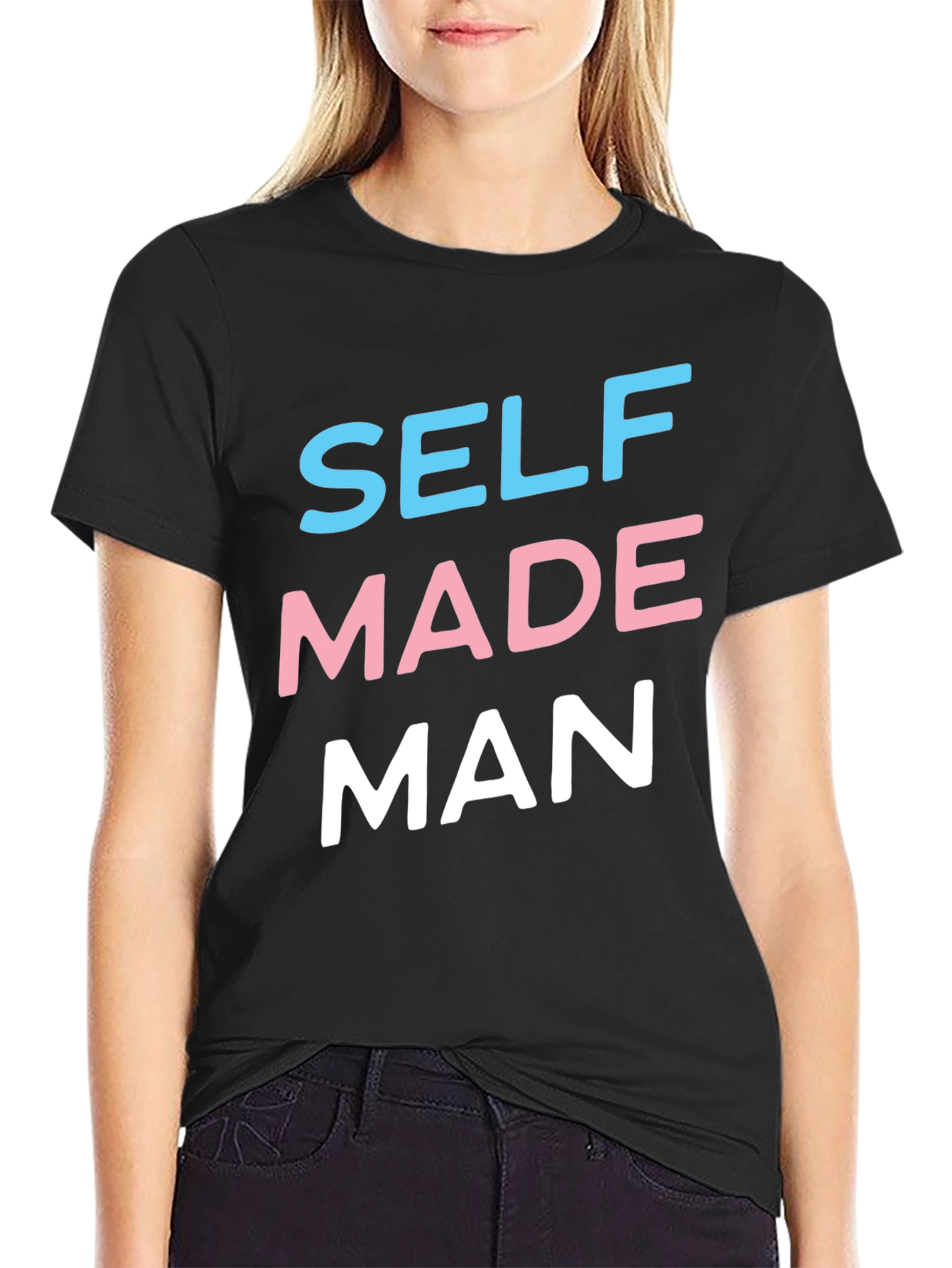 Black Self Made Man Graphic Tee - Black Casual T-Shirt view 2