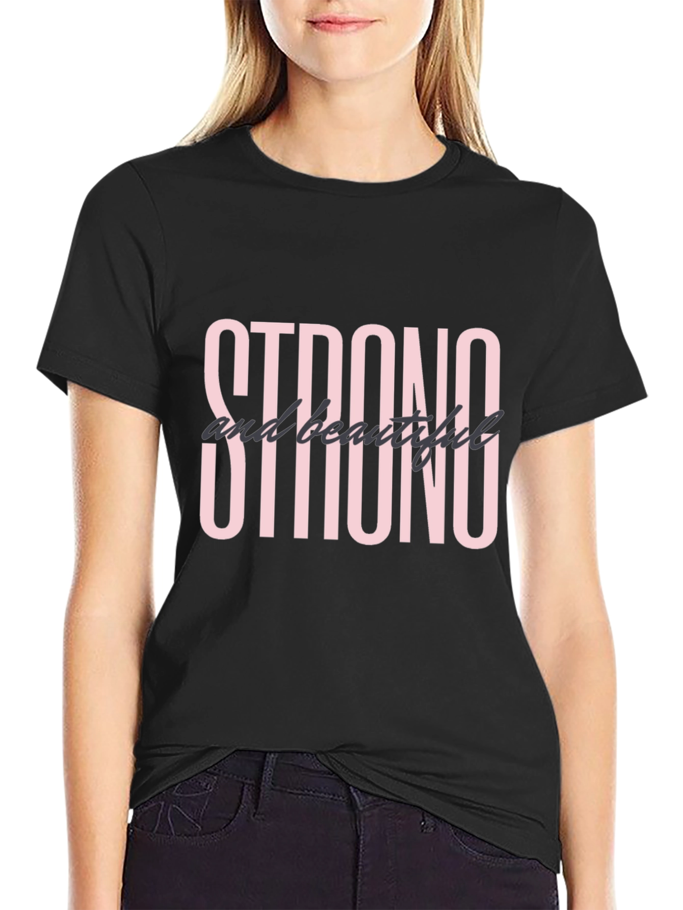 Black Strong & Beautiful Graphic Tee - Black Cotton view 2