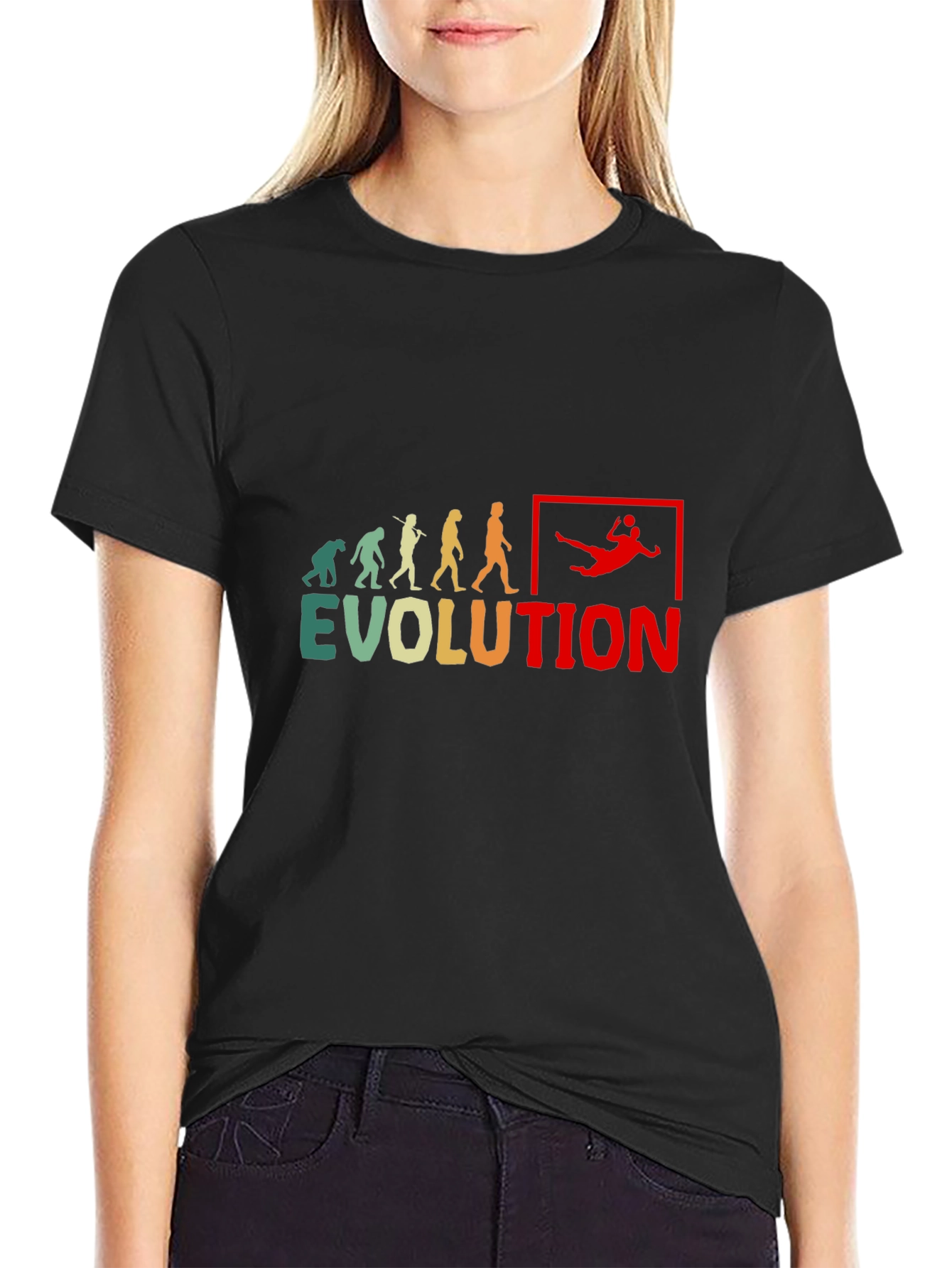 Black Evolution Handball Graphic Tee - Funny Sports T-Shirt view 2