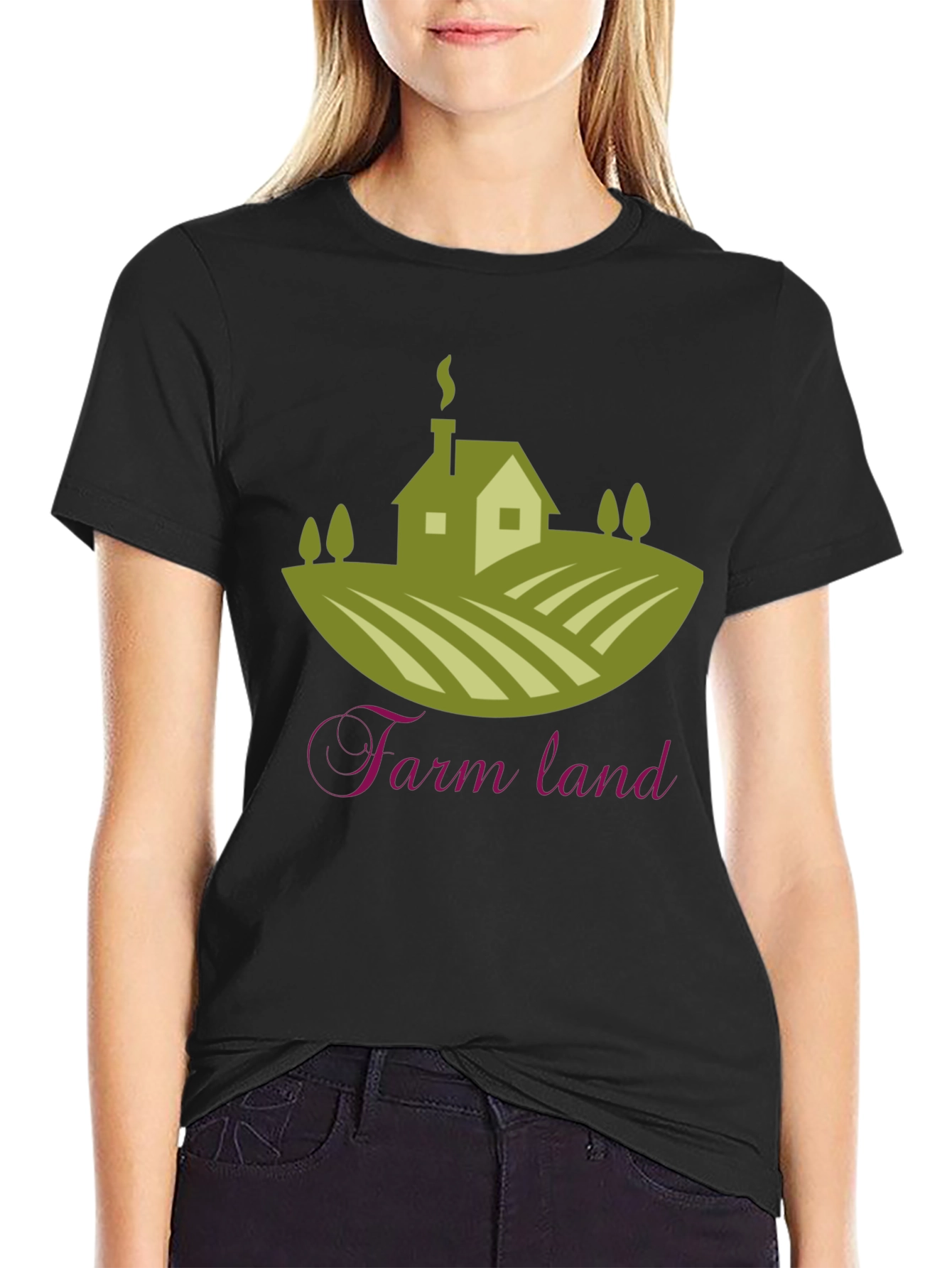 Black Farm Land Graphic T-Shirt | Classic Crew Neck Tee view 2