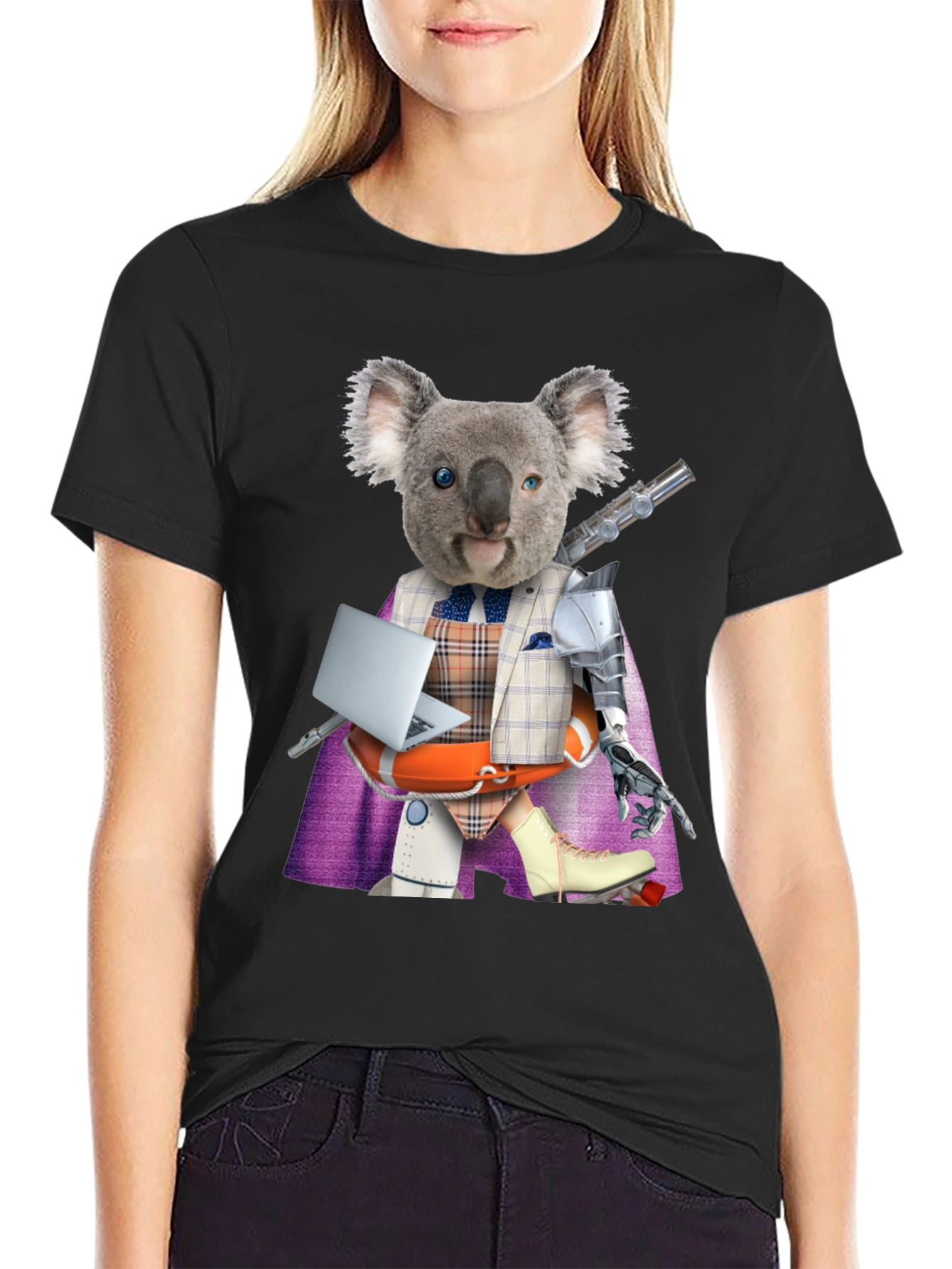 Black Koala Robot T-Shirt - Unique Graphic Tee view 2
