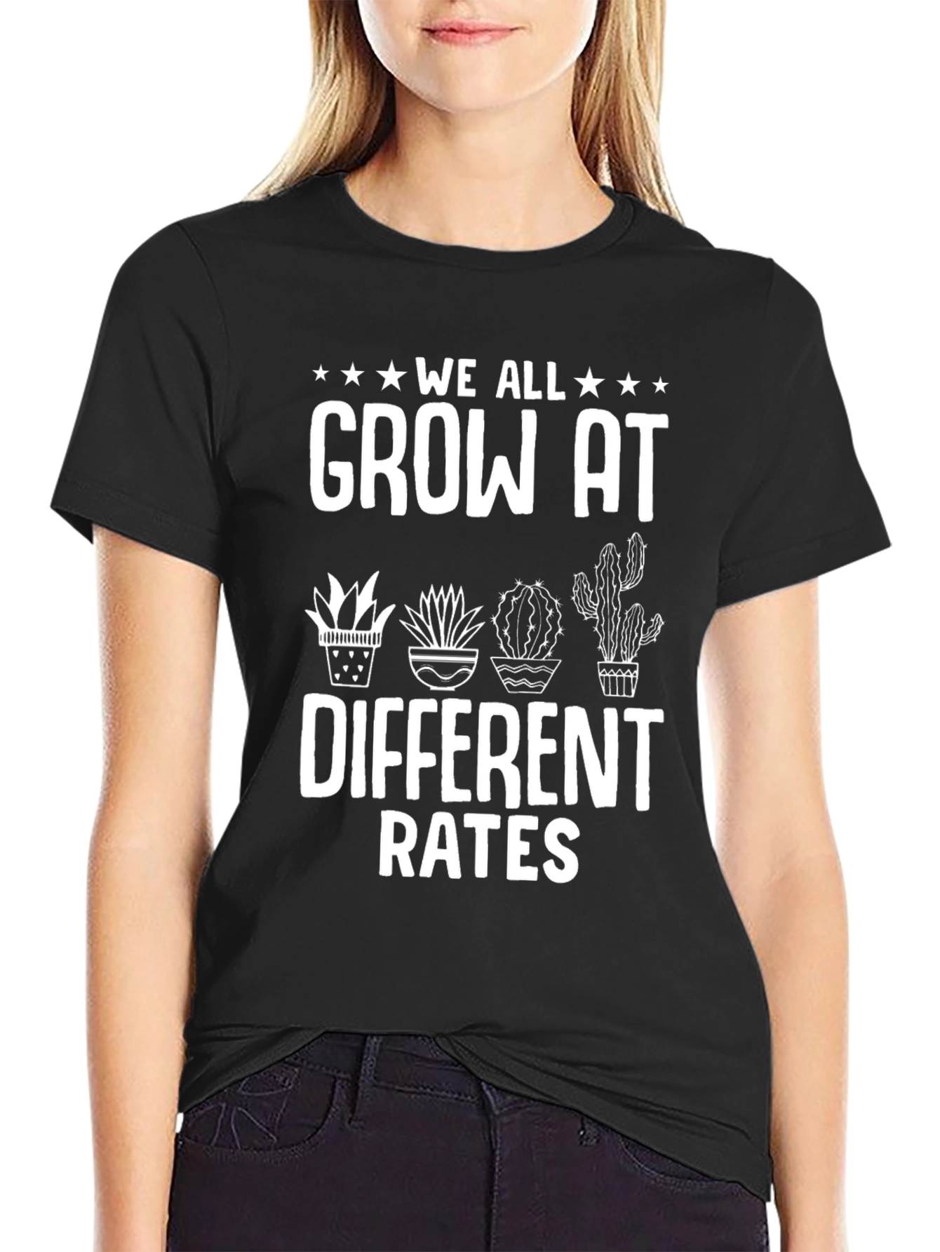 Black We All Grow At Different Rates Graphic T-Shirt view 2