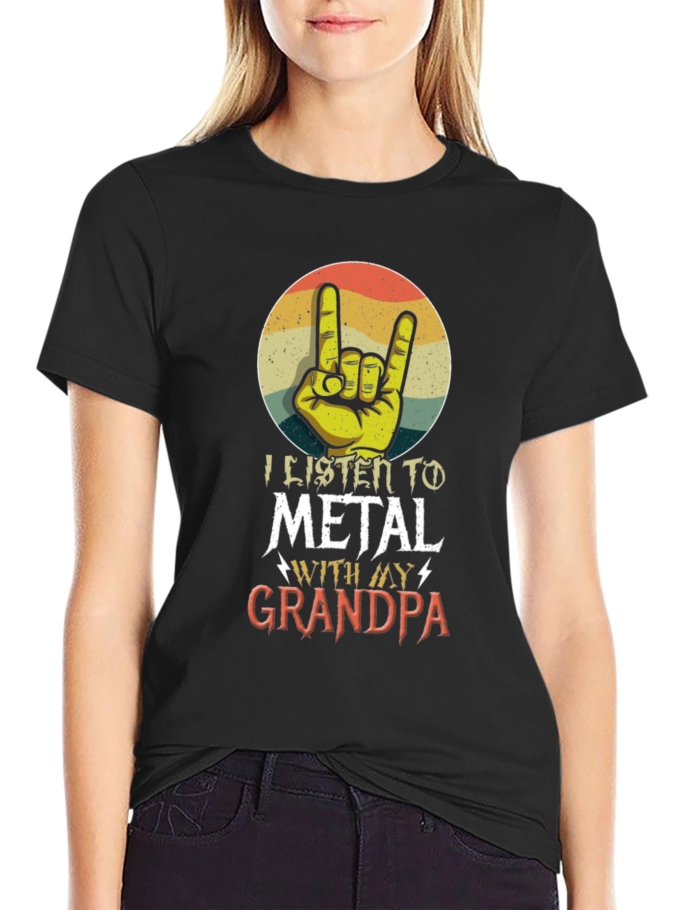 Black I Listen To Metal With My Grandpa T-Shirt view 2