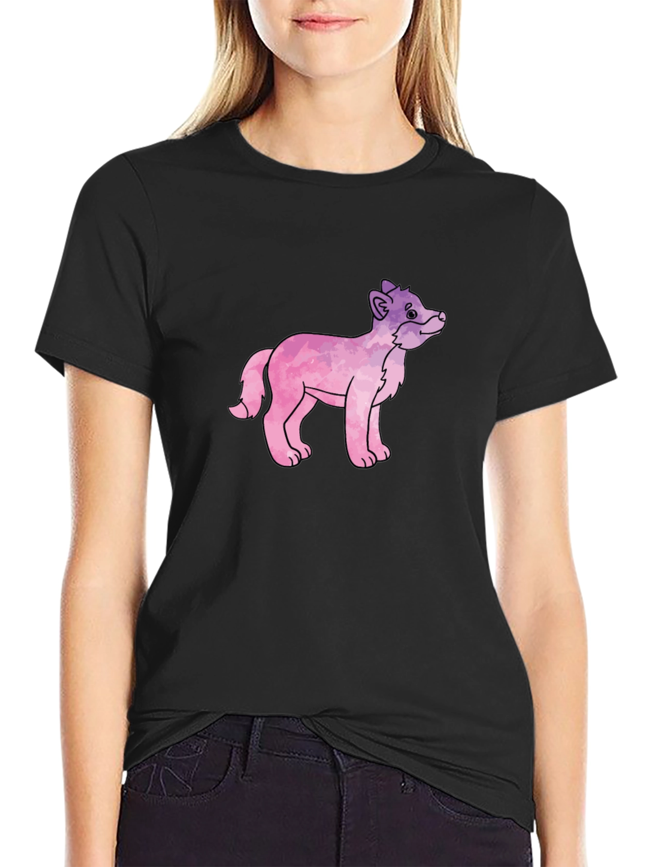 Black Watercolor Wolf Graphic T-Shirt - Soft Cotton Blend view 2
