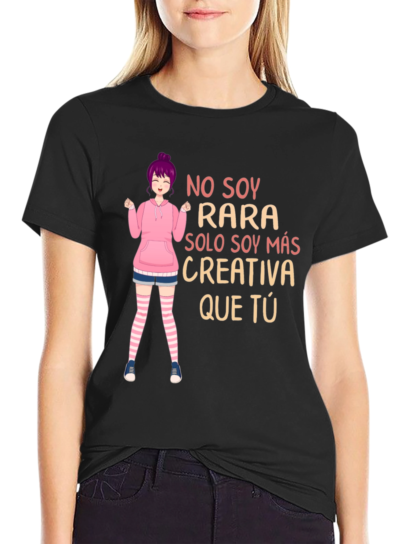Black Creative Anime Girl Graphic Tee - Unisex Black T-Shirt view 2