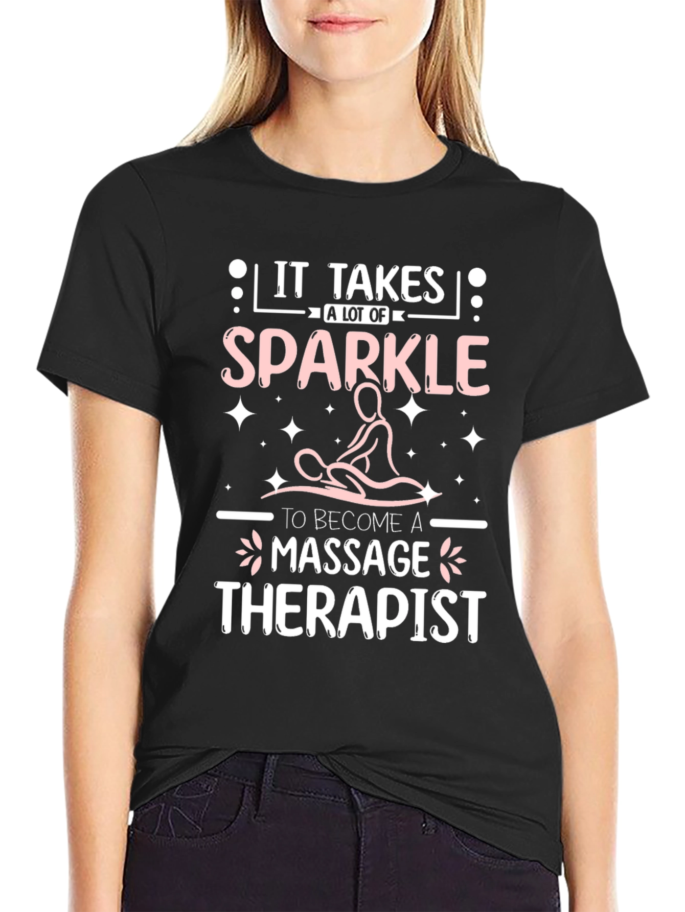 Black Massage Therapist Sparkle T-Shirt view 2