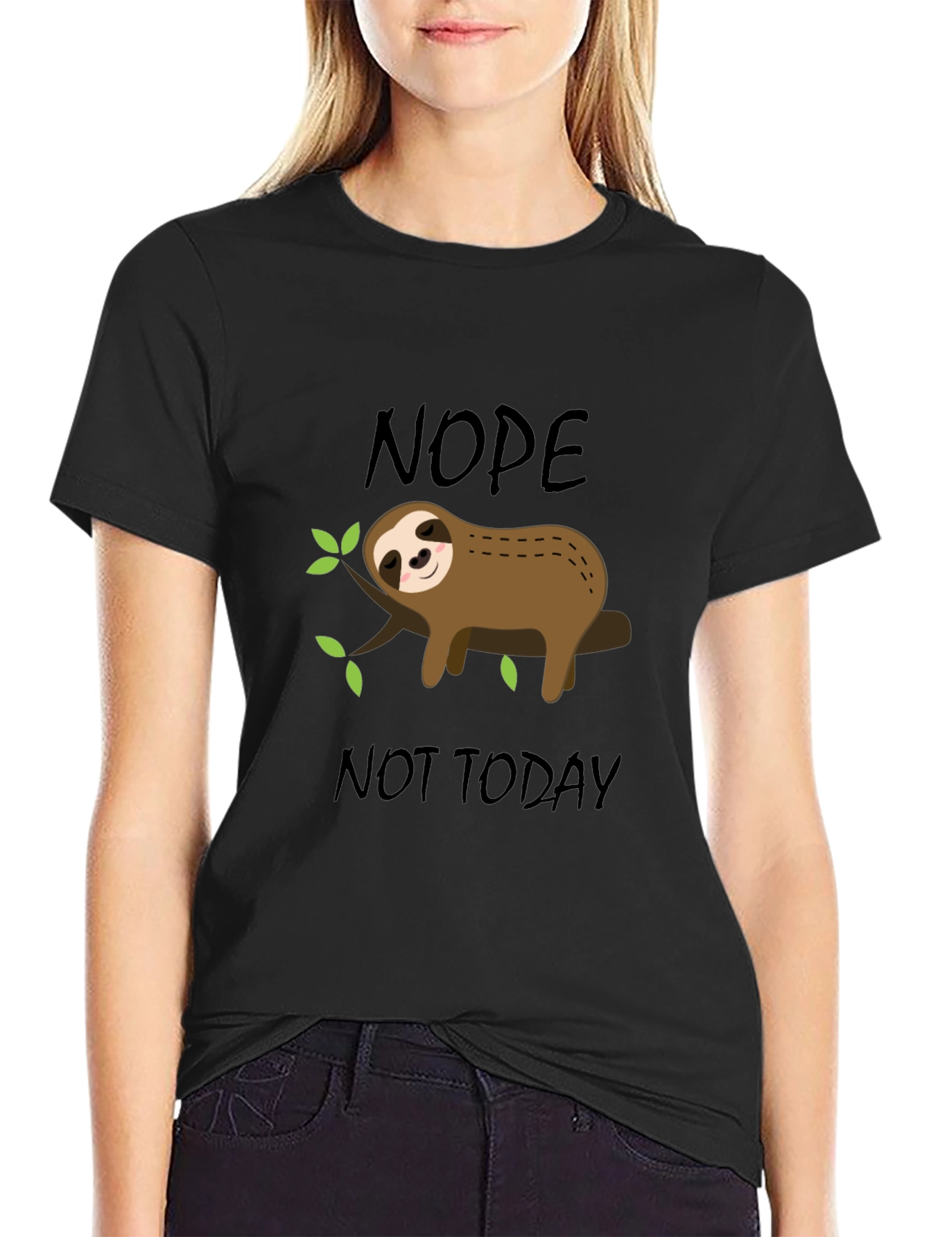 Black Nope Not Today Sloth Graphic T-Shirt view 2