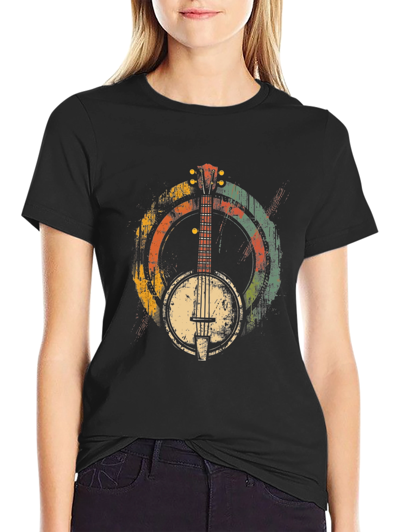 Black Retro Banjo Graphic Tee - Musical Style view 2