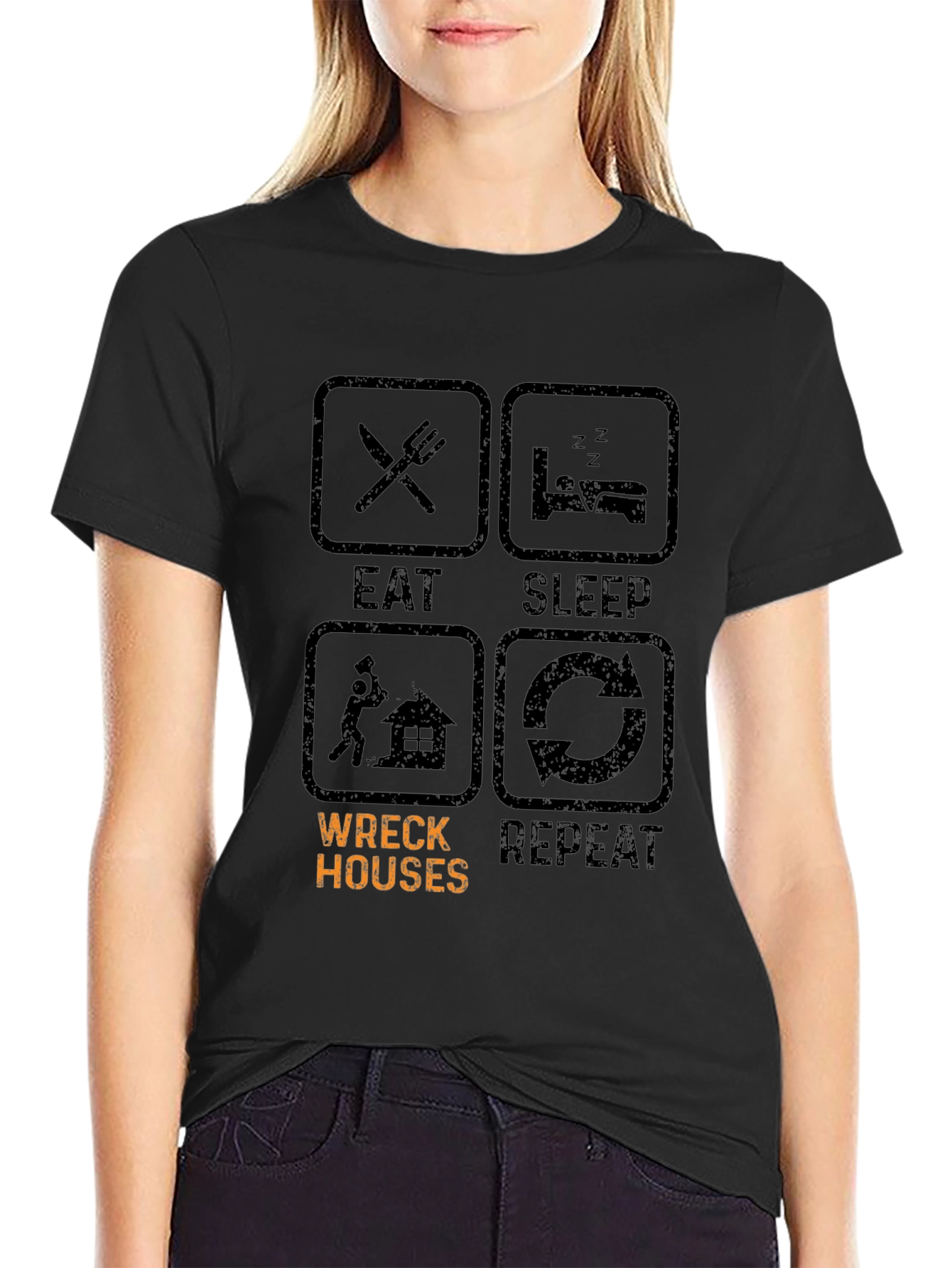 Black Eat Sleep Wreck Houses Repeat T-Shirt view 2