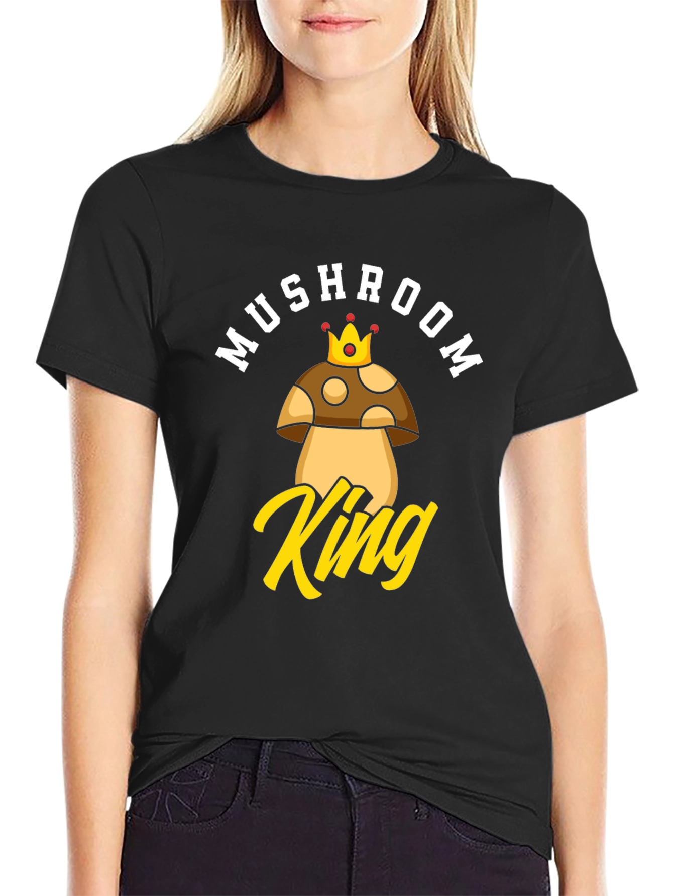 Black Mushroom King Graphic T-Shirt - Funny Novelty Tee view 2