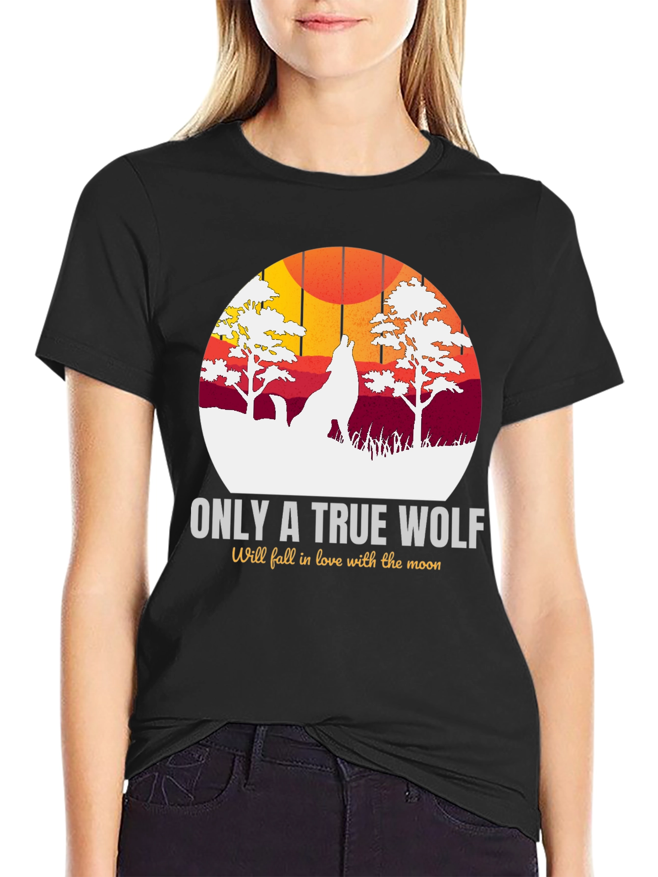 Black True Wolf Graphic Tee - Moon Lover Design view 2