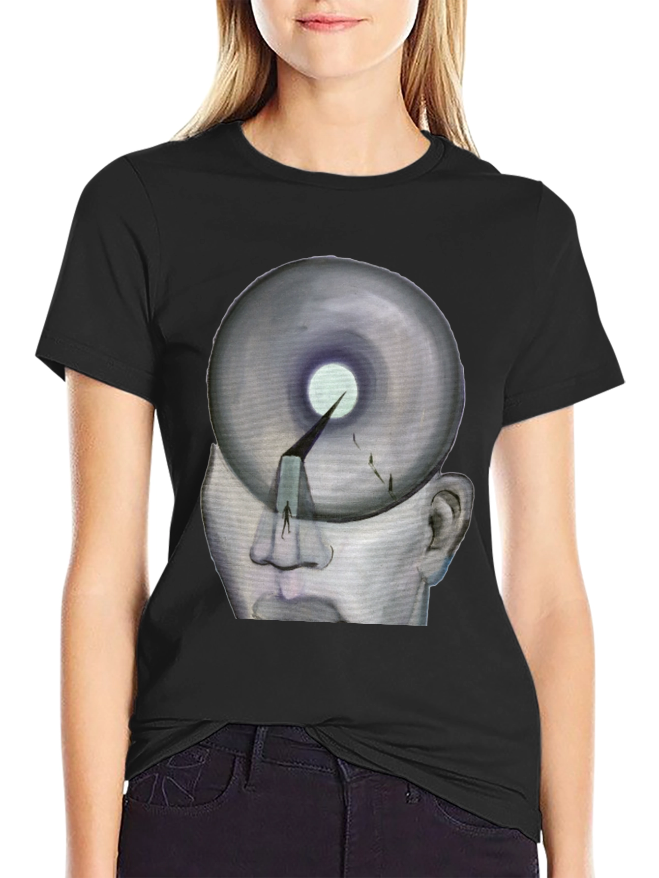 Black Surreal Head Graphic T-Shirt view 2