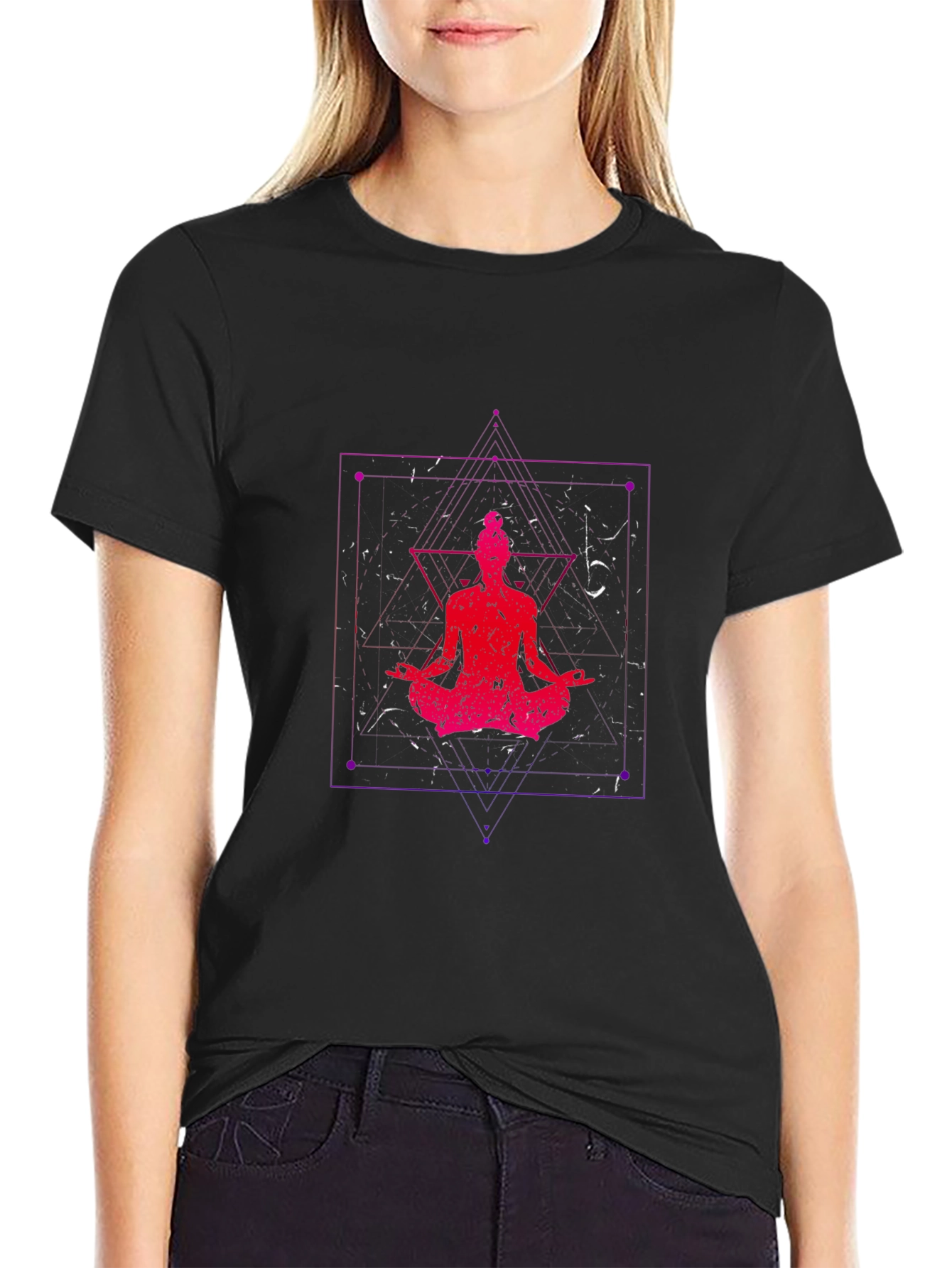 Black Meditative Graphic Print T-Shirt view 2