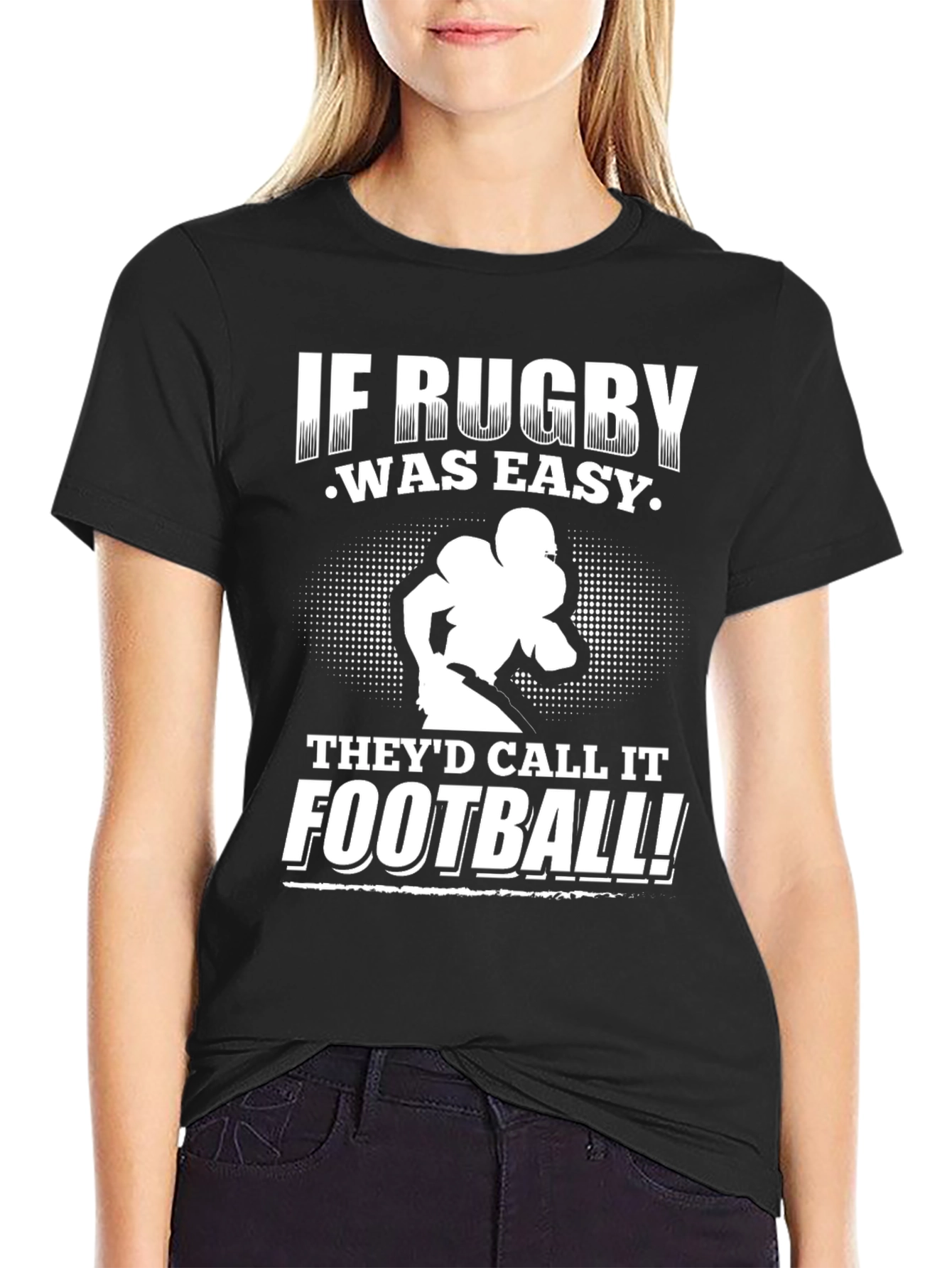 Black Rugby vs. Football T-Shirt view 2