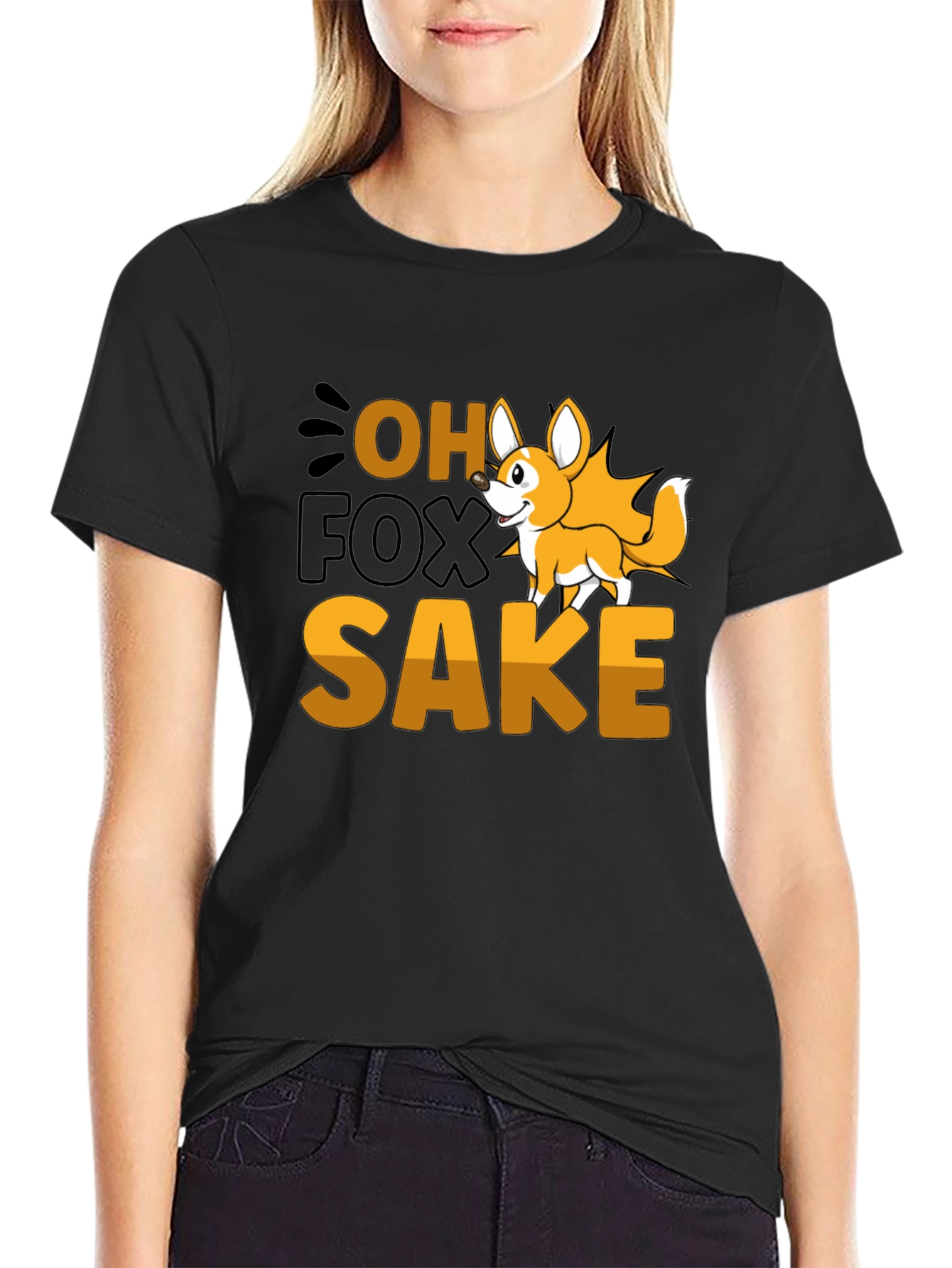 Black Oh Fox Sake T-Shirt - Funny Animal Pun Tee view 2