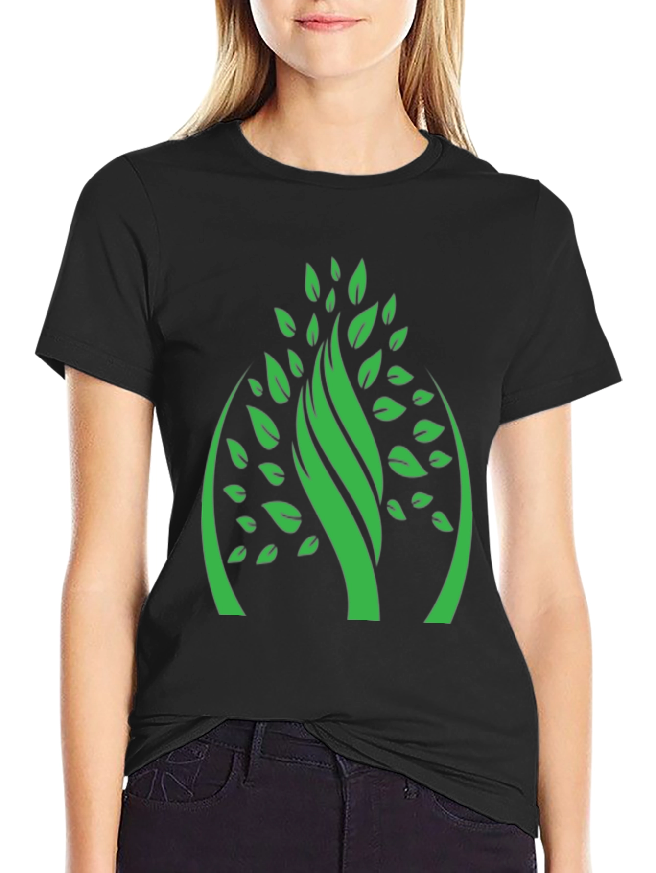 Black Green Tree Graphic Black T-Shirt view 2