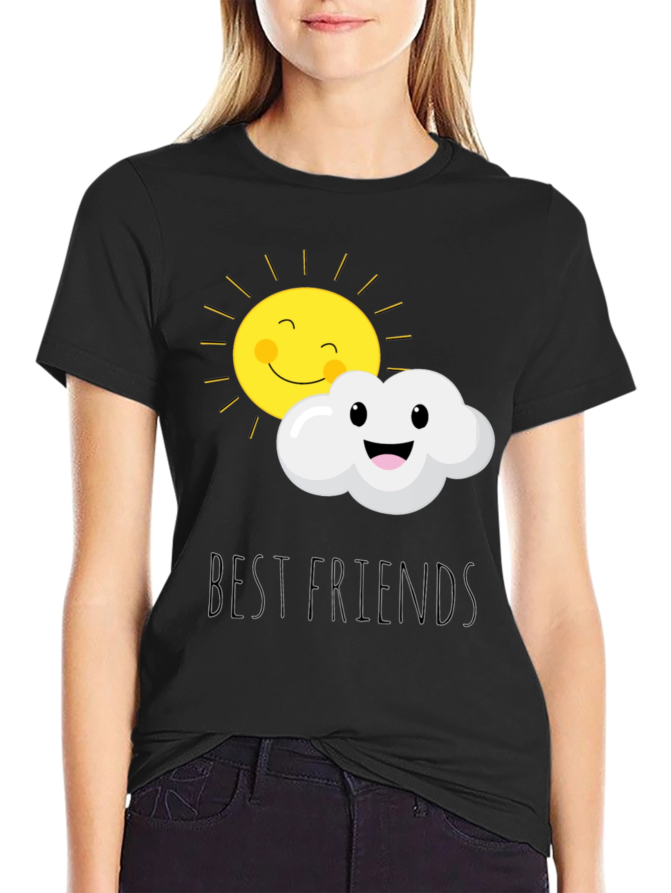 Black Best Friends Sun and Cloud Graphic T-Shirt view 2