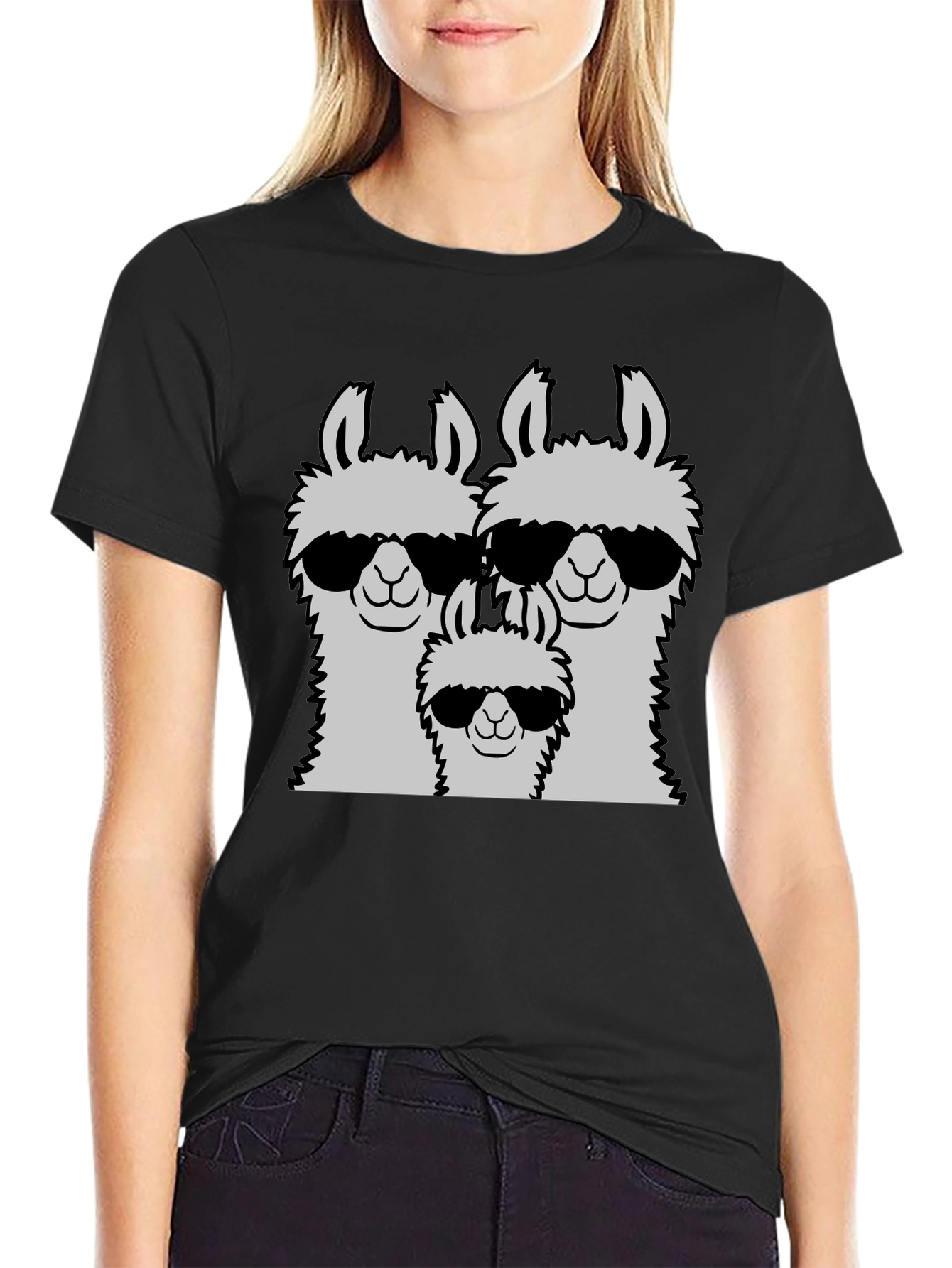 Black Llama Family T-Shirt - Cool Llama Dad, Mom, and Baby view 2