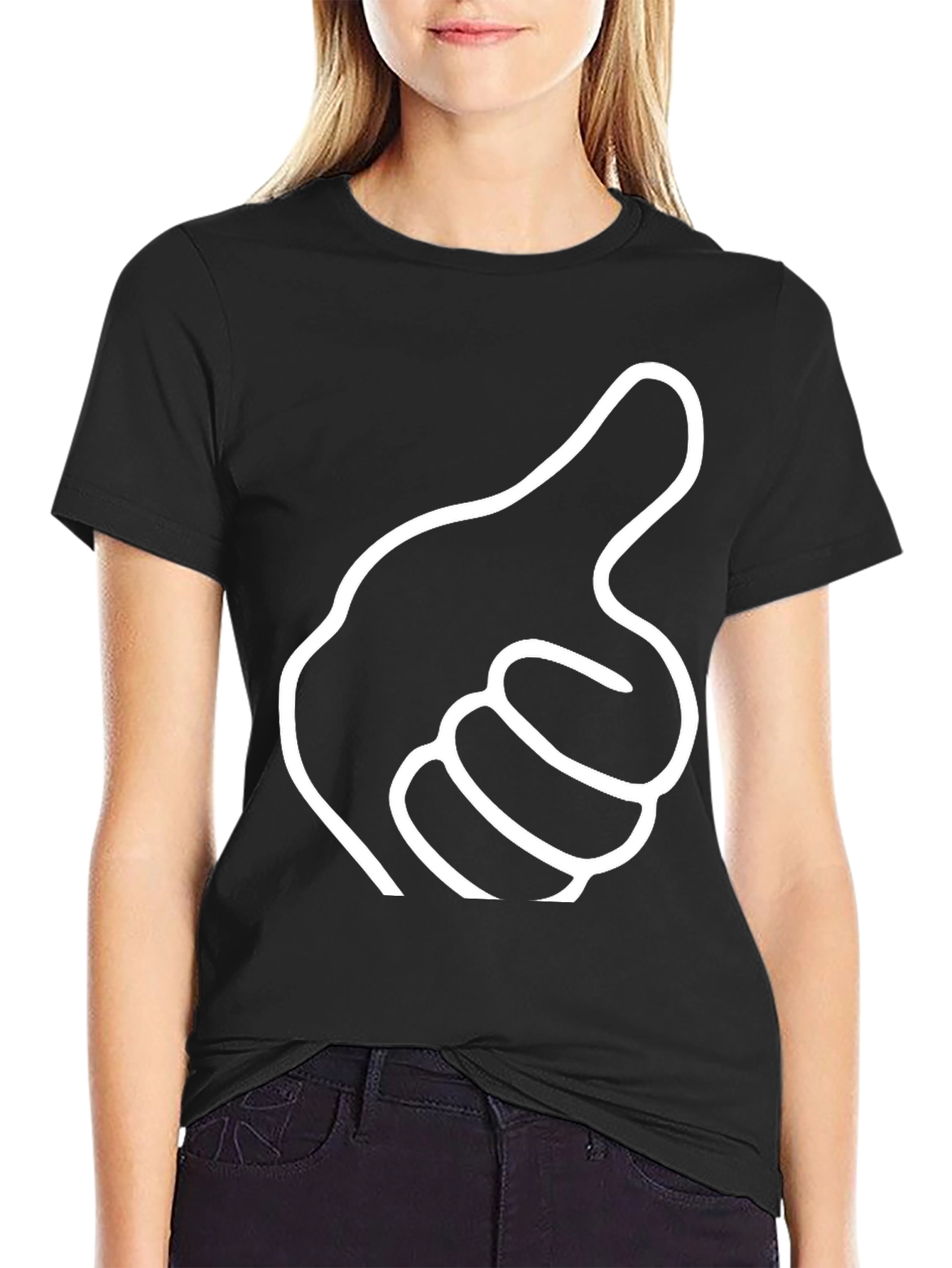 Black Pointing Hand Black T-Shirt - Novelty Graphic Tee view 2